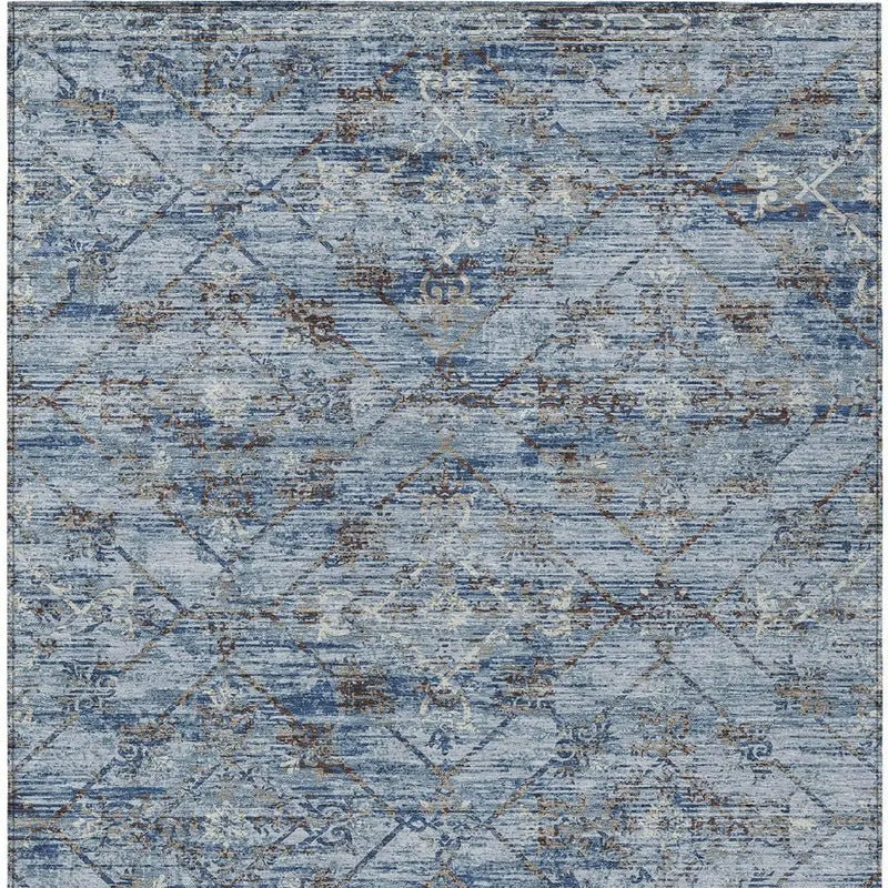 3' X 5' Sky Blue And Ivory Geometric Washable Indoor Outdoor Area Rug Homeroots Outdoor