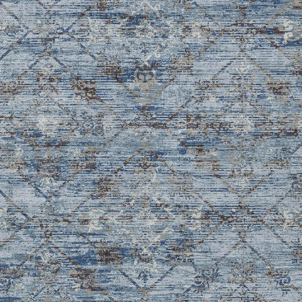 3' X 5' Sky Blue And Ivory Geometric Washable Indoor Outdoor Area Rug Homeroots Outdoor