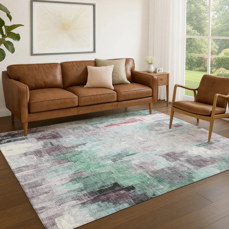 3' X 5' Sky Blue And Mauve Abstract Washable Indoor Outdoor Area Rug Homeroots Outdoor