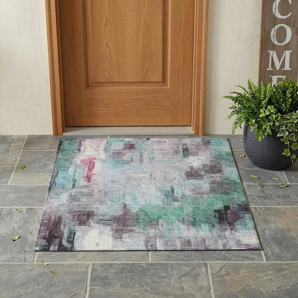 3' X 5' Sky Blue And Mauve Abstract Washable Indoor Outdoor Area Rug Homeroots Outdoor
