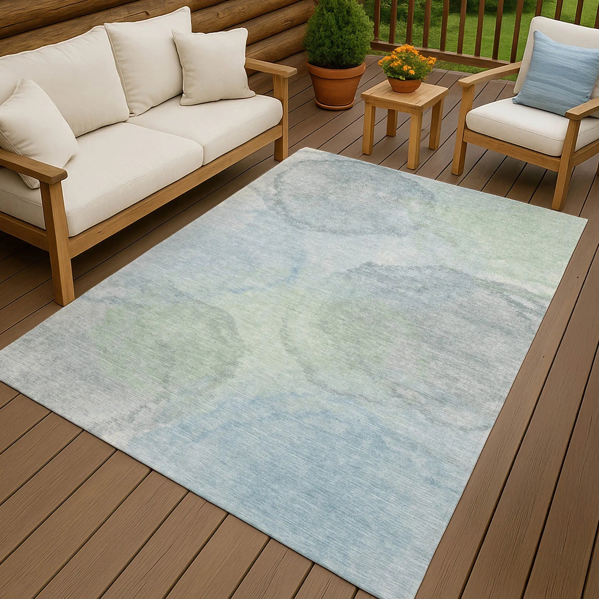 3' X 5' Sky Blue And Mint Green Abstract Washable Indoor Outdoor Area Rug Homeroots Outdoor