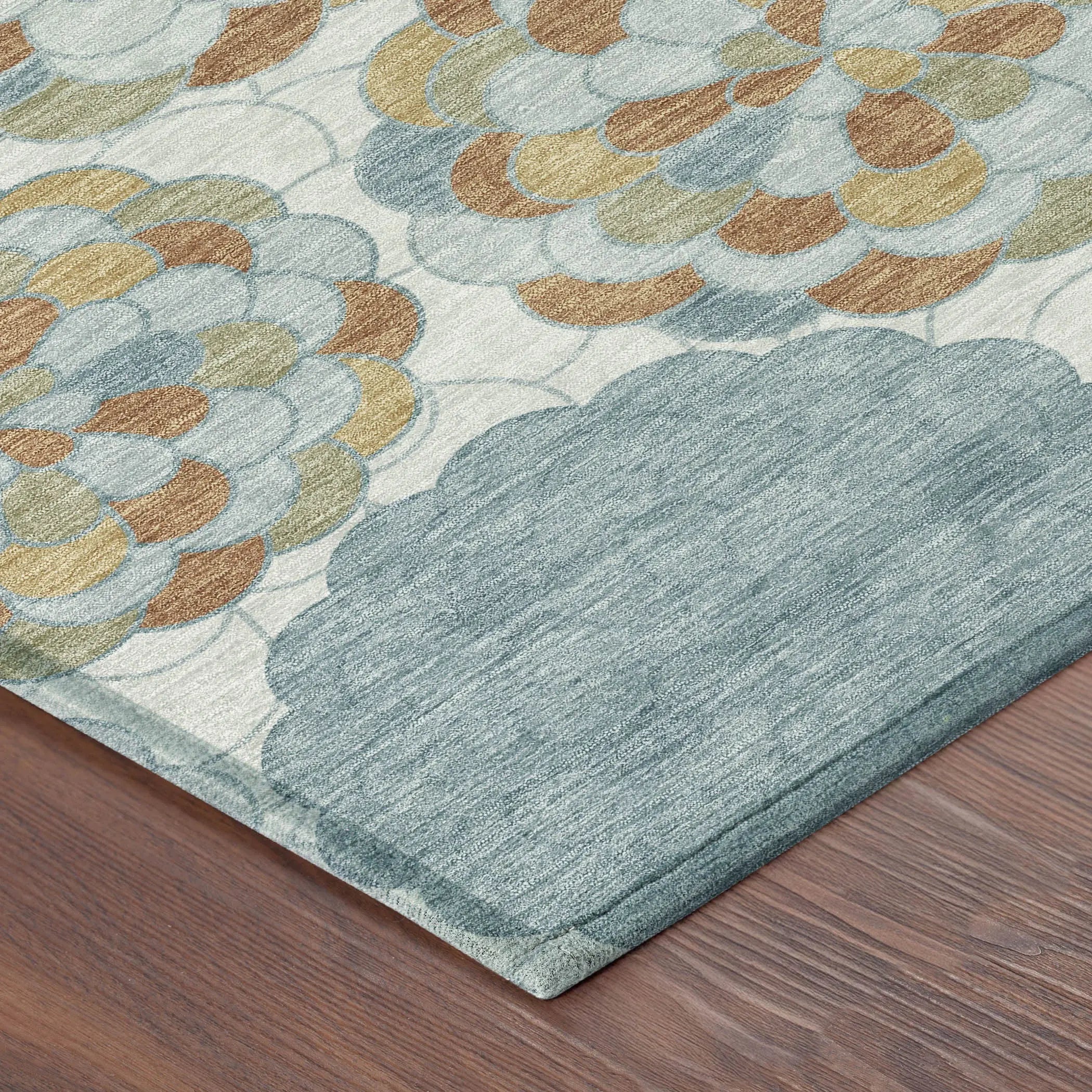 3' X 5' Sky Blue And Orange Floral Washable Indoor Outdoor Area Rug Homeroots Outdoor