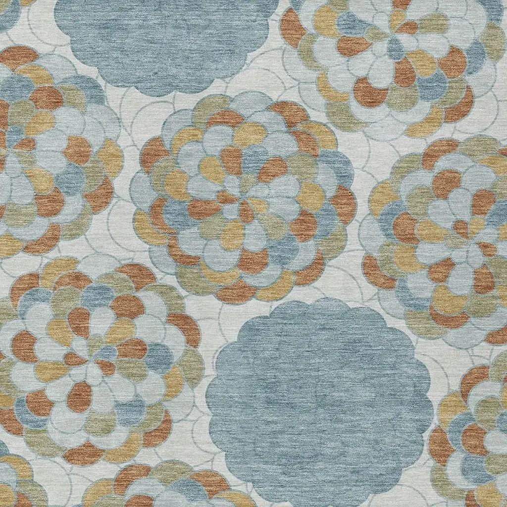 3' X 5' Sky Blue And Orange Floral Washable Indoor Outdoor Area Rug Homeroots Outdoor