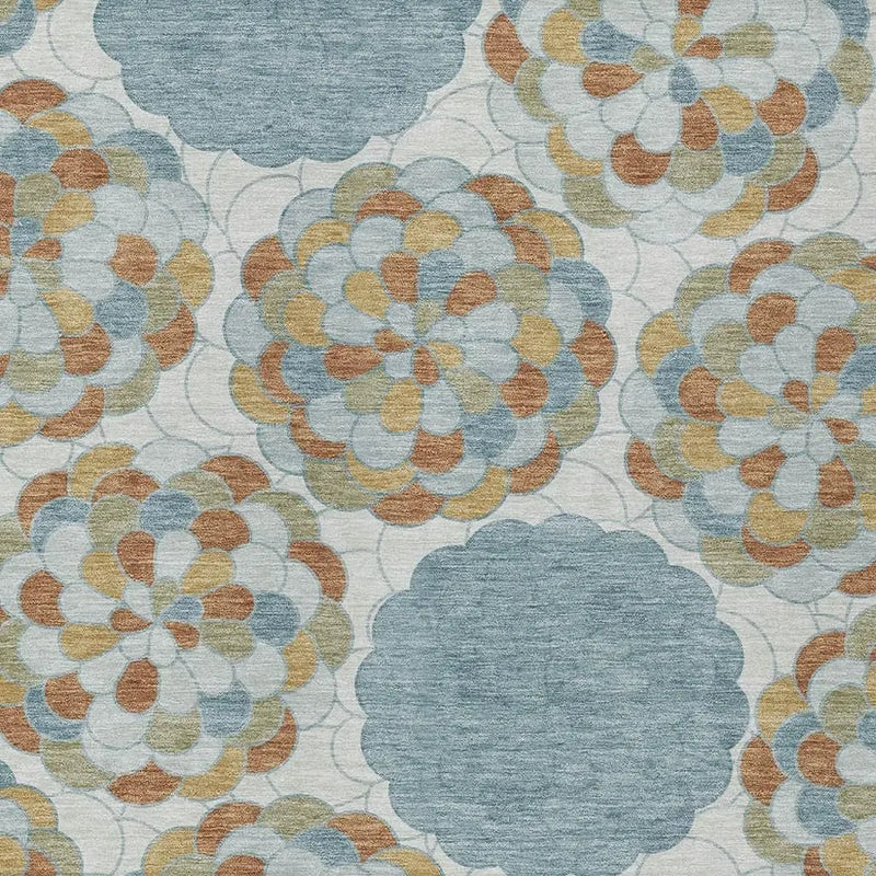 3' X 5' Sky Blue And Orange Floral Washable Indoor Outdoor Area Rug Homeroots Outdoor