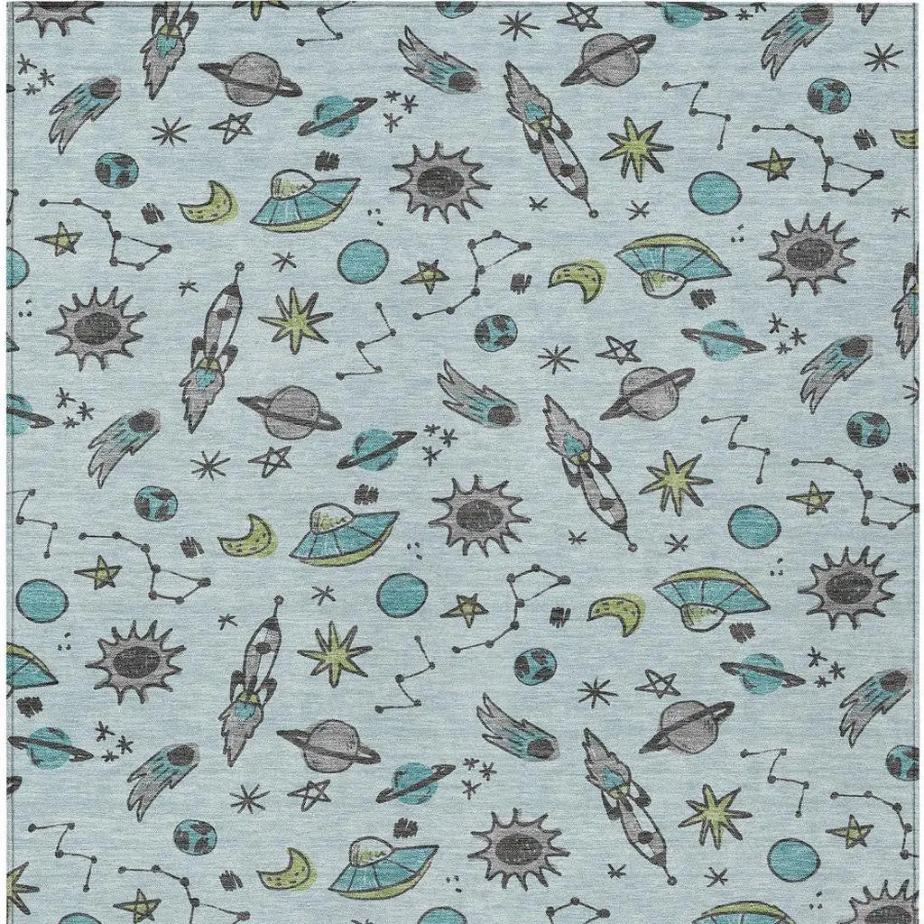 3' X 5' Sky Blue And Teal Blue Animal Print Washable Indoor Outdoor Area Rug Homeroots Outdoor