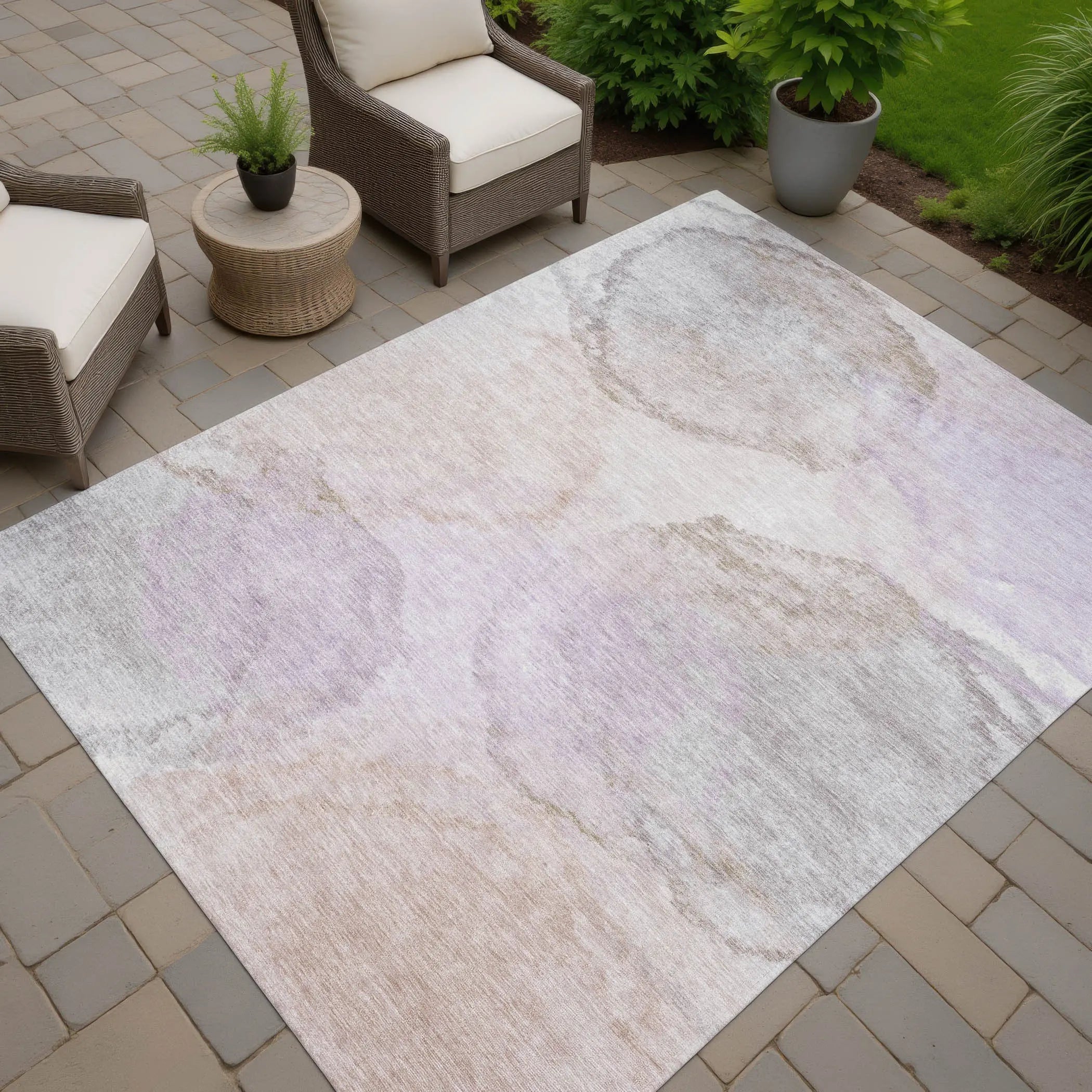 3' X 5' Taupe And Beige Abstract Washable Indoor Outdoor Area Rug Homeroots Outdoor