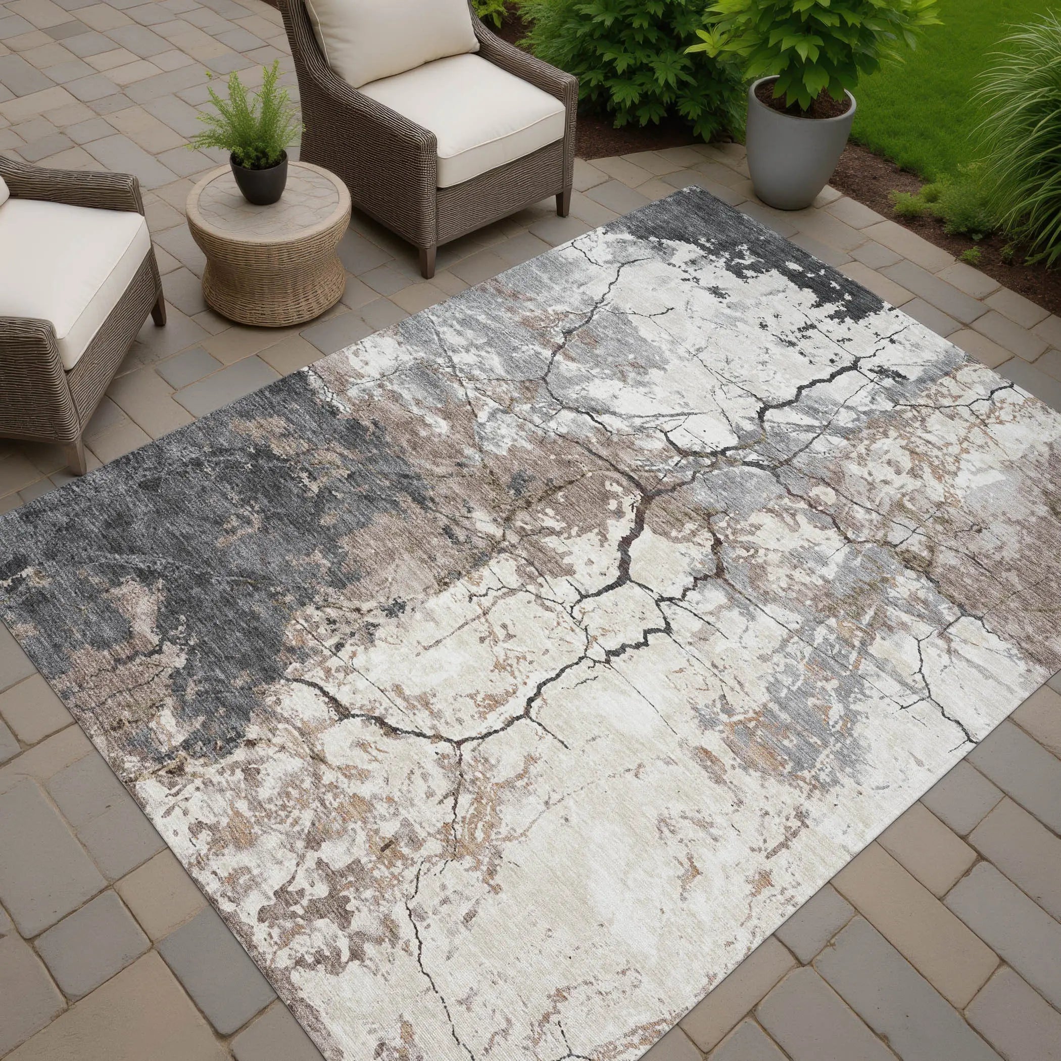 3' X 5' Taupe And Beige Abstract Washable Indoor Outdoor Area Rug Homeroots Outdoor