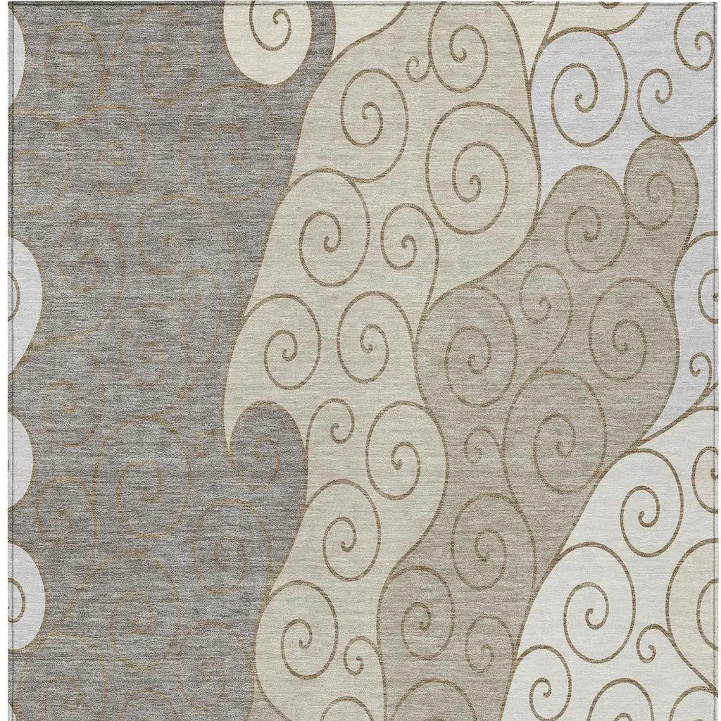 3' X 5' Taupe And Beige Abstract Washable Indoor Outdoor Area Rug Homeroots Outdoor