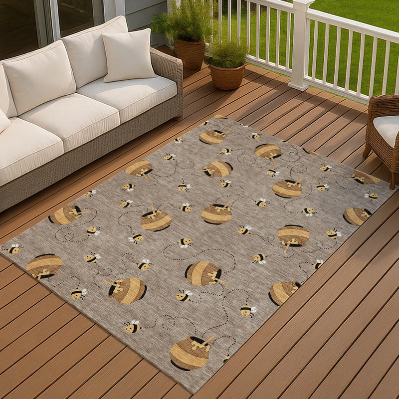 3' X 5' Taupe And Beige Geometric Washable Indoor Outdoor Area Rug Homeroots Outdoor