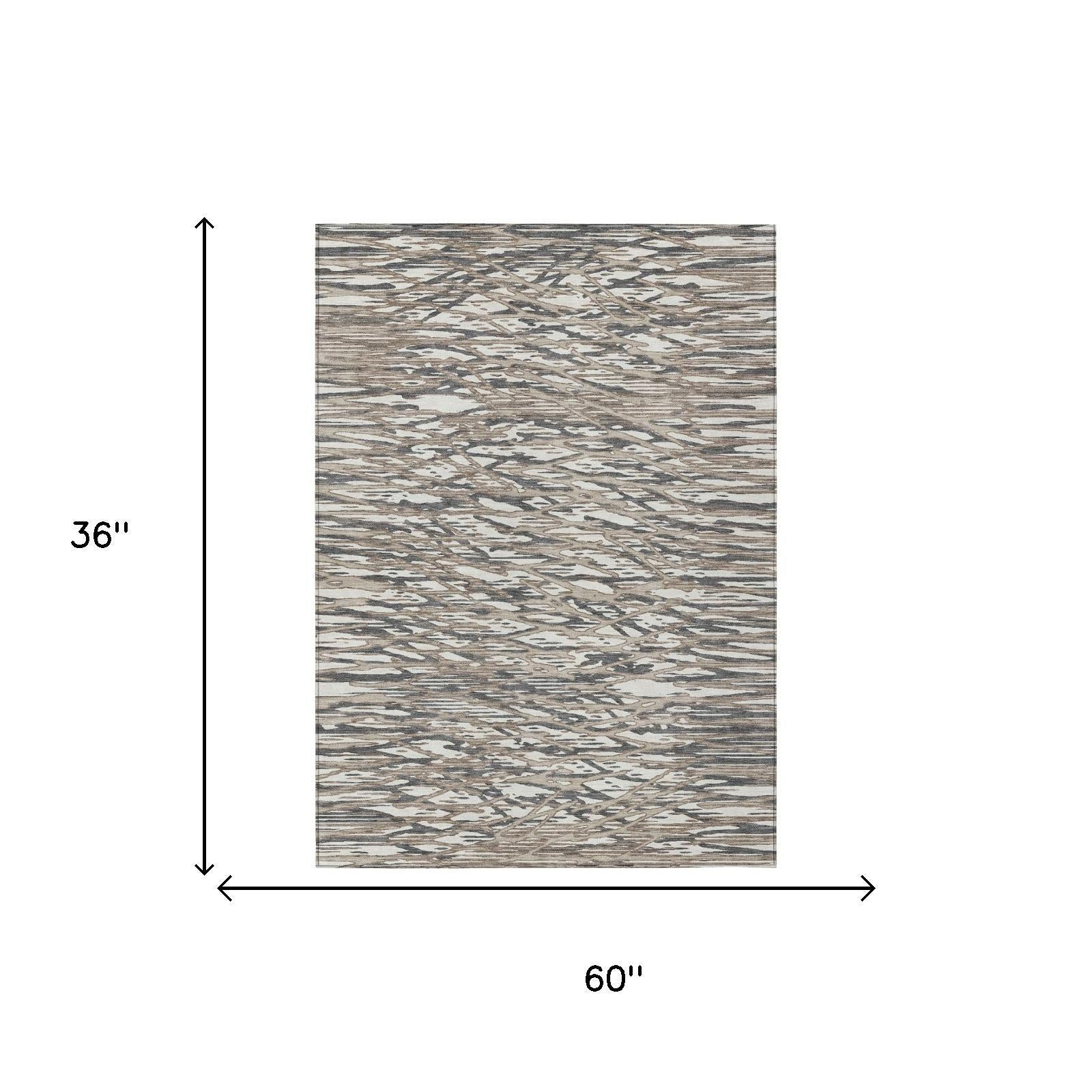3' X 5' Taupe And Brown Abstract Washable Indoor Outdoor Area Rug Homeroots Outdoor