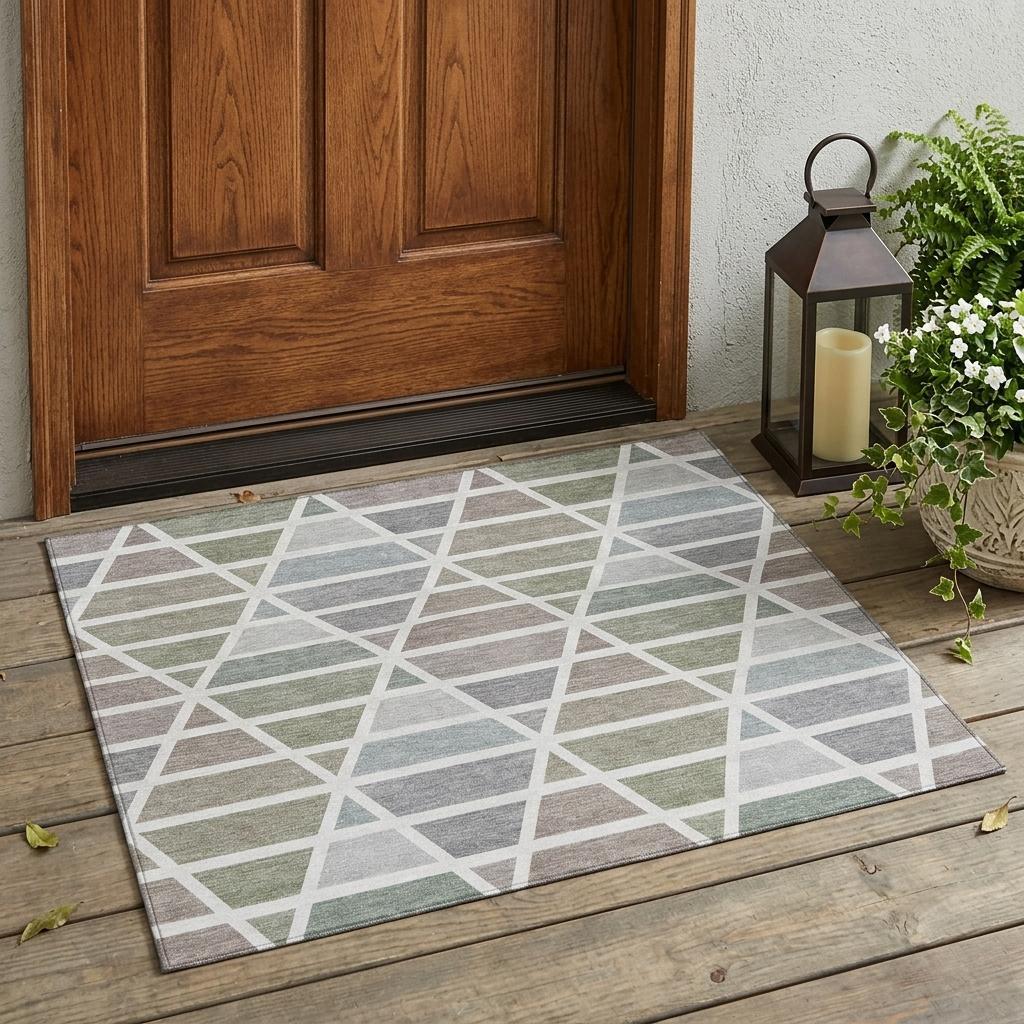 3' X 5' Taupe And Brown Geometric Washable Indoor Outdoor Area Rug Homeroots Outdoor