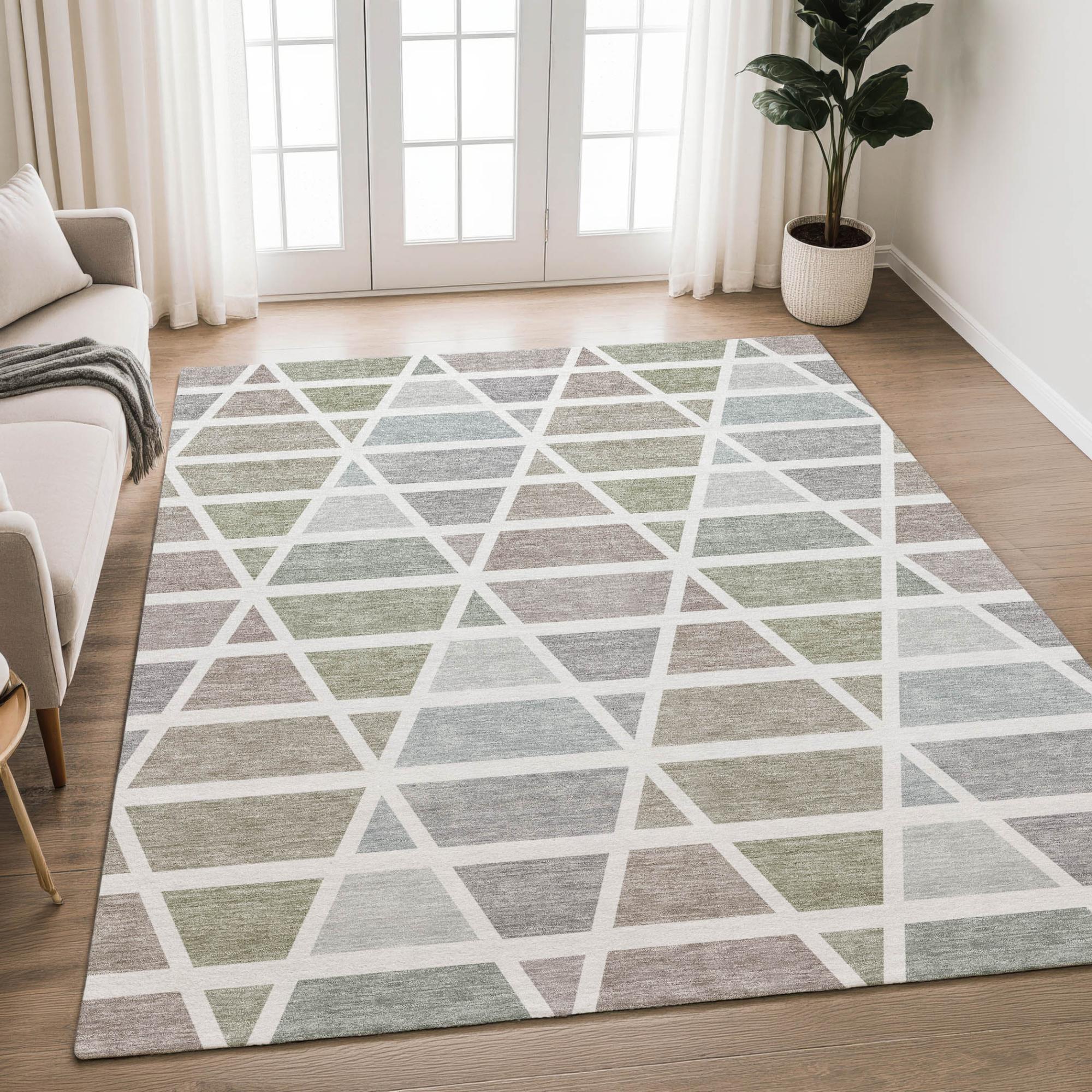 3' X 5' Taupe And Brown Geometric Washable Indoor Outdoor Area Rug Homeroots Outdoor