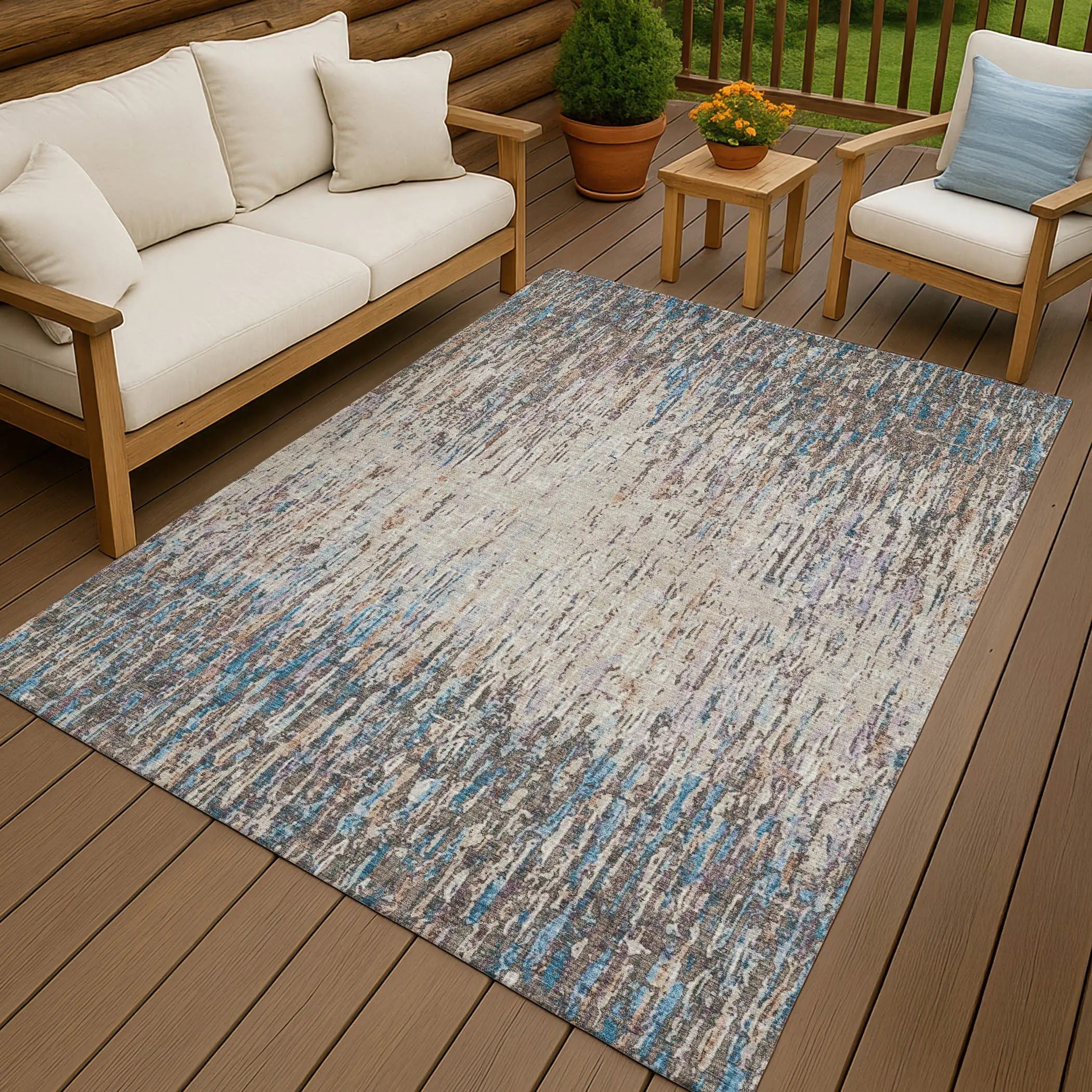 3' X 5' Taupe And Brown Striped Washable Indoor Outdoor Area Rug Homeroots Outdoor