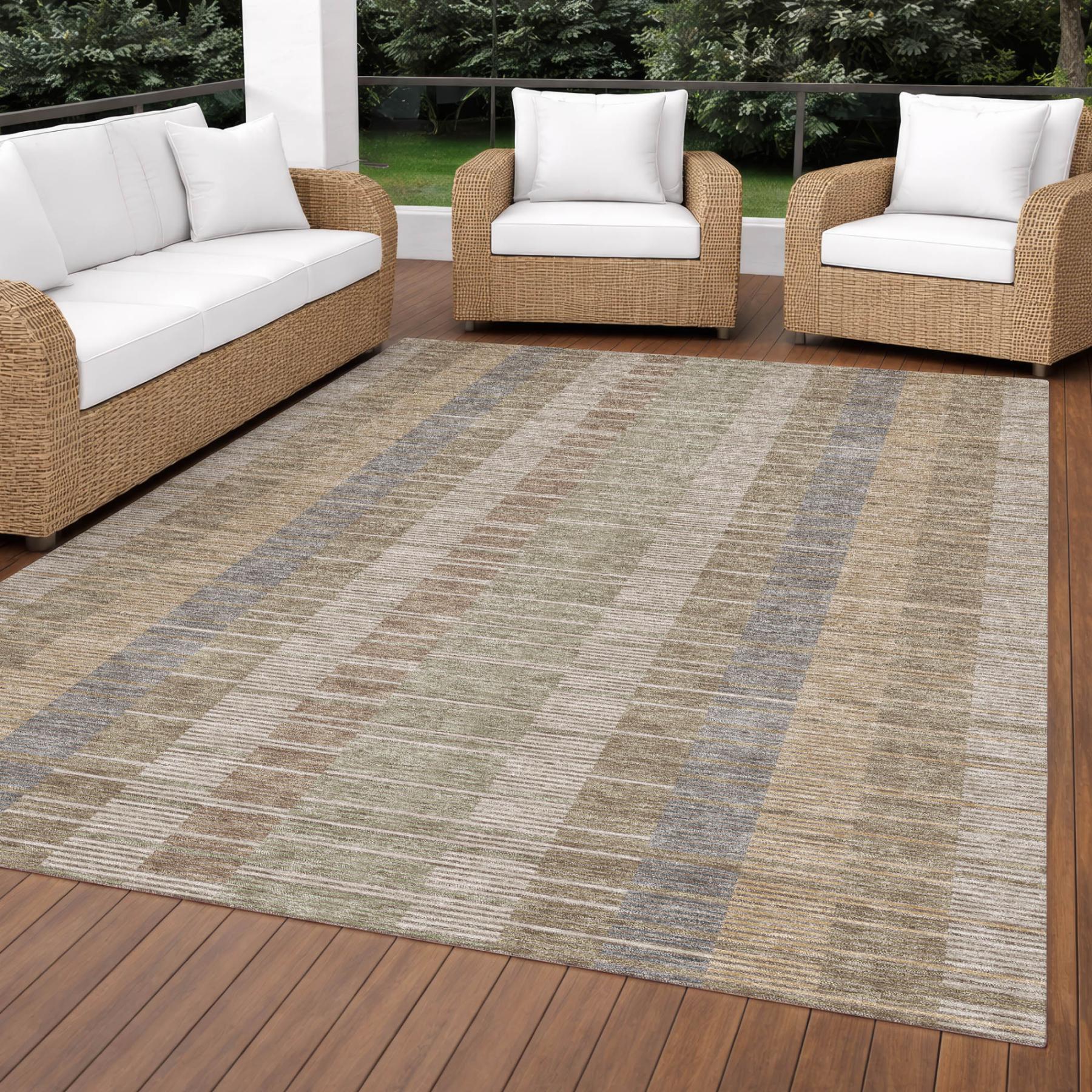 3' X 5' Taupe And Brown Striped Washable Indoor Outdoor Area Rug Homeroots Outdoor