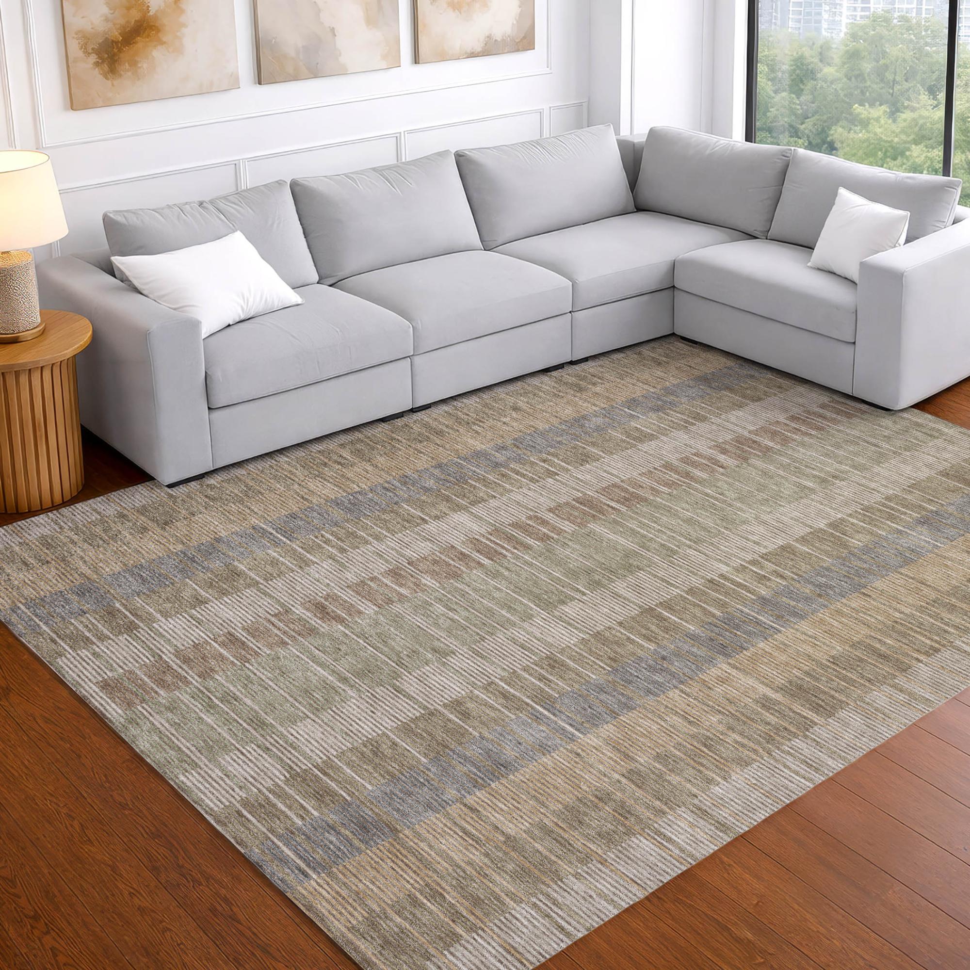 3' X 5' Taupe And Brown Striped Washable Indoor Outdoor Area Rug Homeroots Outdoor