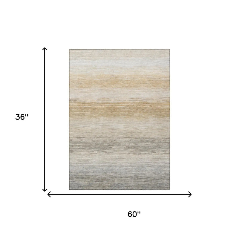 3' X 5' Taupe And Brown Striped Washable Indoor Outdoor Area Rug Homeroots Outdoor