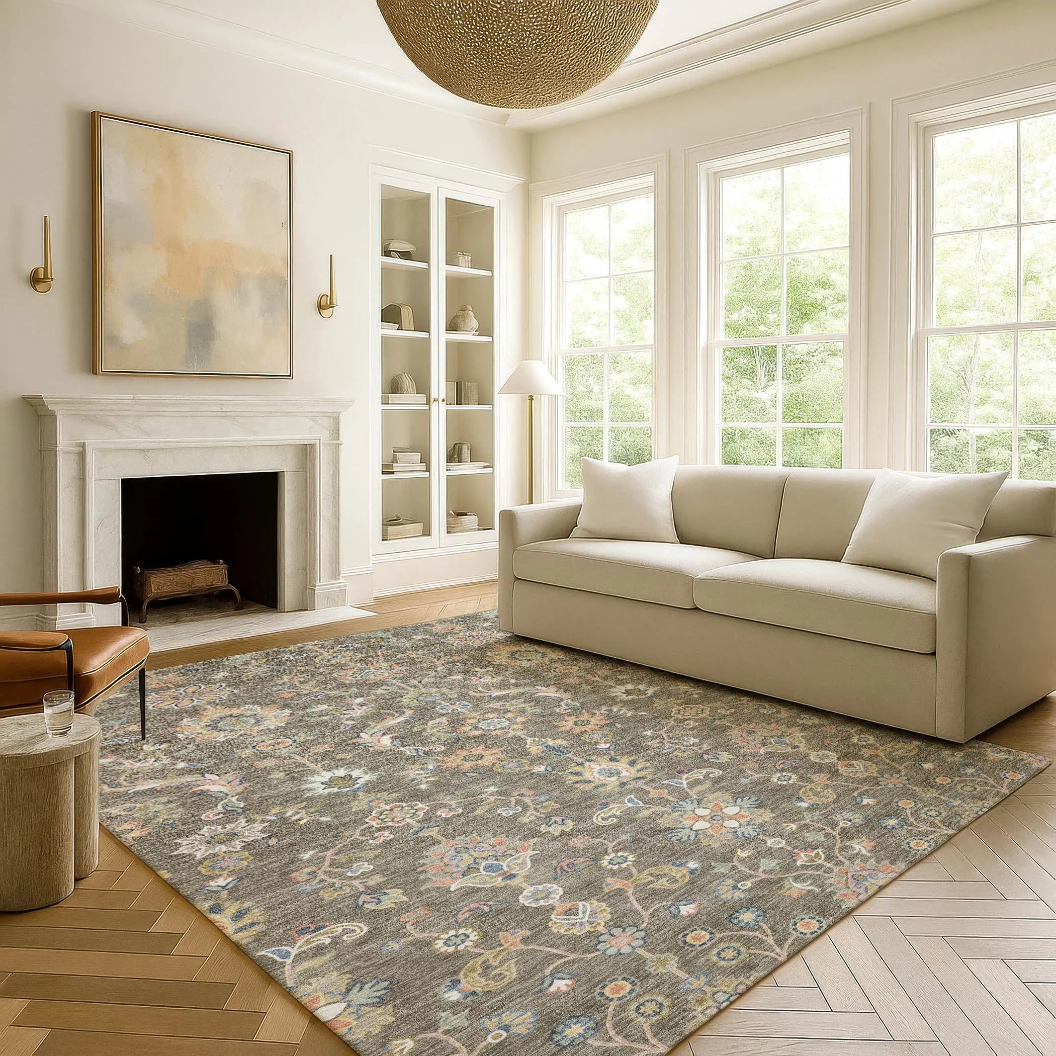 3' X 5' Taupe And Denim Blue Abstract Washable Indoor Outdoor Area Rug Homeroots Outdoor