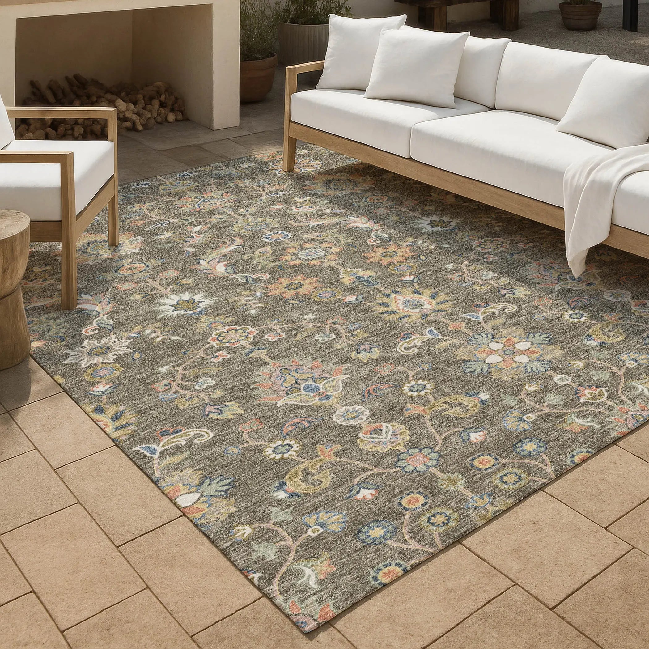 3' X 5' Taupe And Denim Blue Abstract Washable Indoor Outdoor Area Rug Homeroots Outdoor
