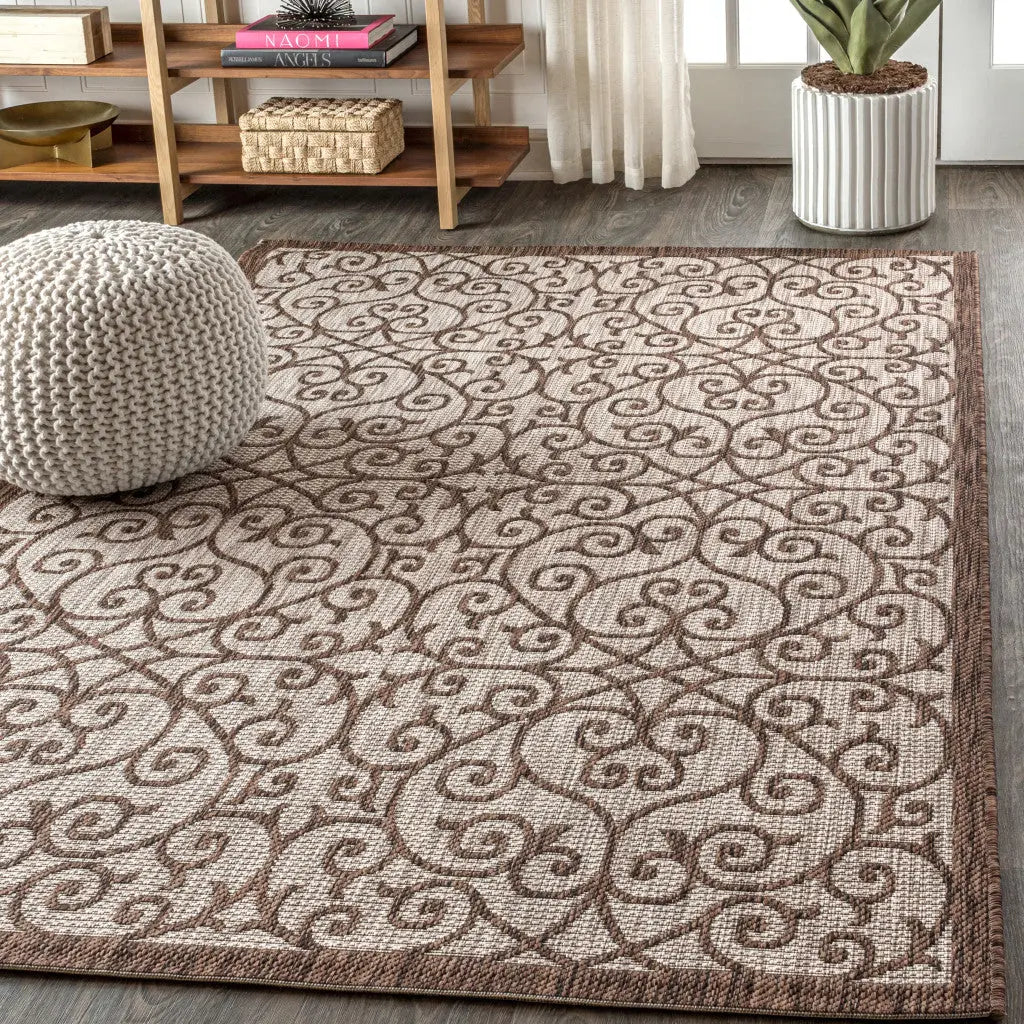3' X 5' Taupe And Espresso Geometric Indoor Outdoor Area Rug Homeroots Outdoor