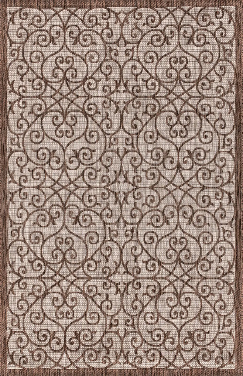 3' X 5' Taupe And Espresso Geometric Indoor Outdoor Area Rug Homeroots Outdoor