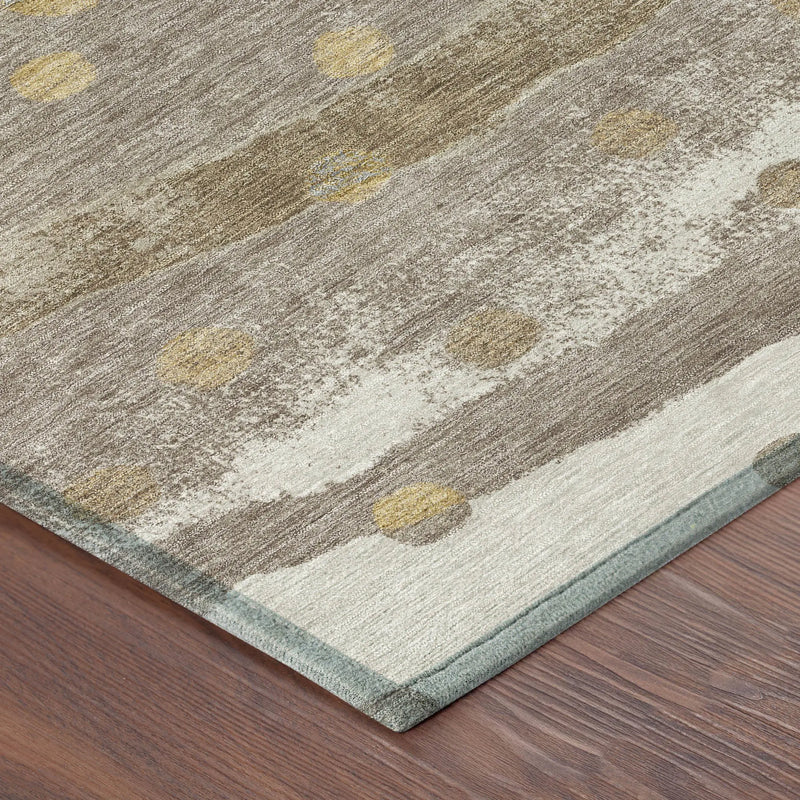 3' X 5' Taupe And Gold Striped Washable Indoor Outdoor Area Rug Homeroots Outdoor