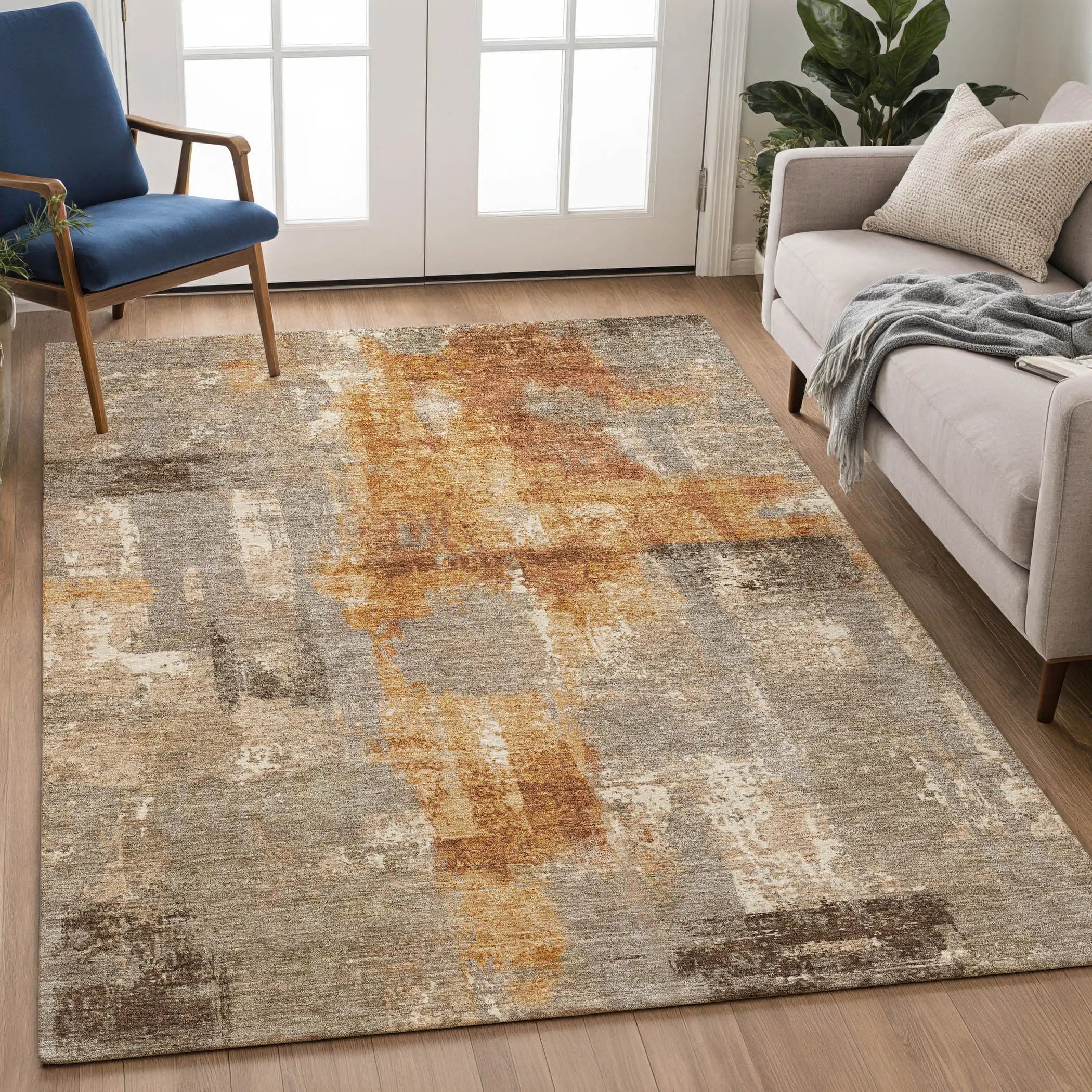 3' X 5' Taupe And Gray Abstract Washable Indoor Outdoor Area Rug Homeroots Outdoor