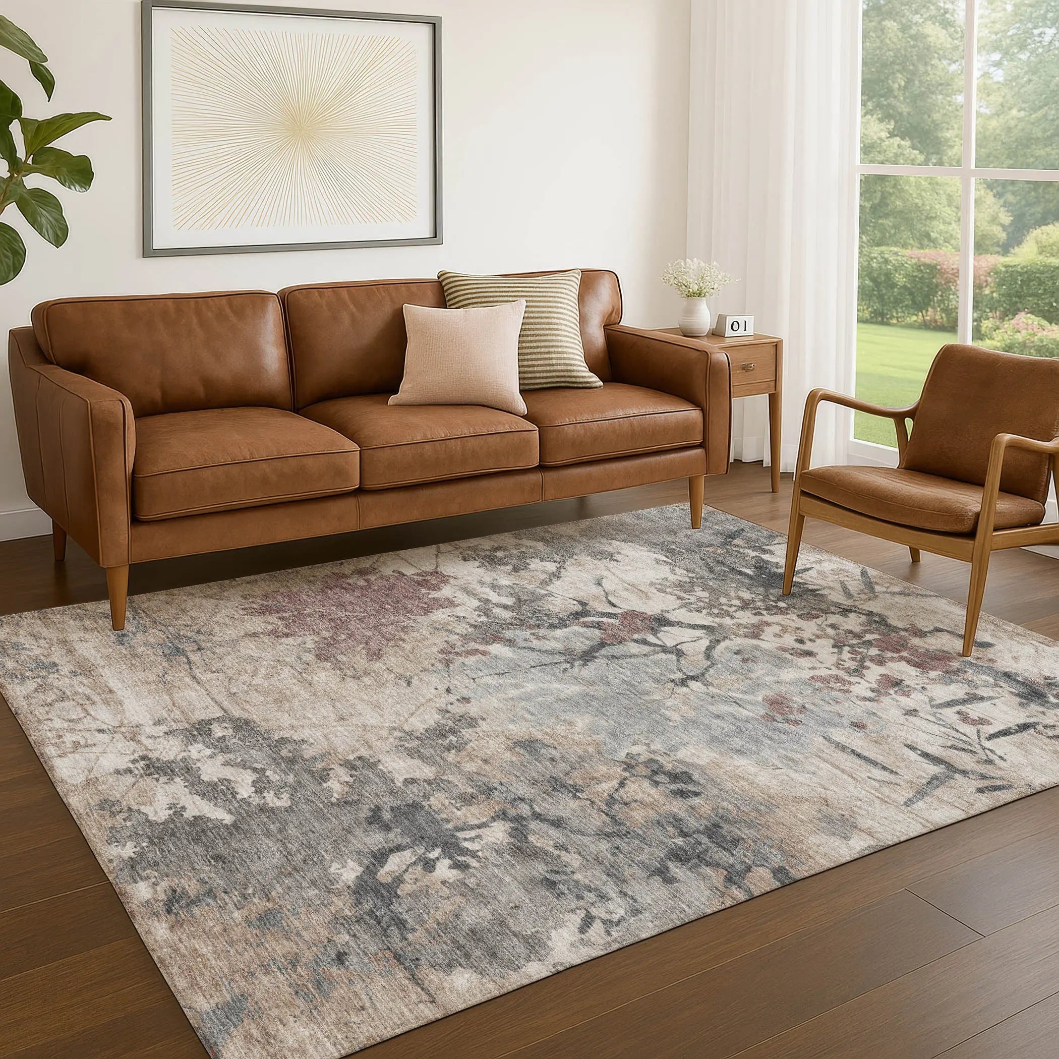 3' X 5' Taupe And Green Abstract Washable Indoor Outdoor Area Rug Homeroots Outdoor