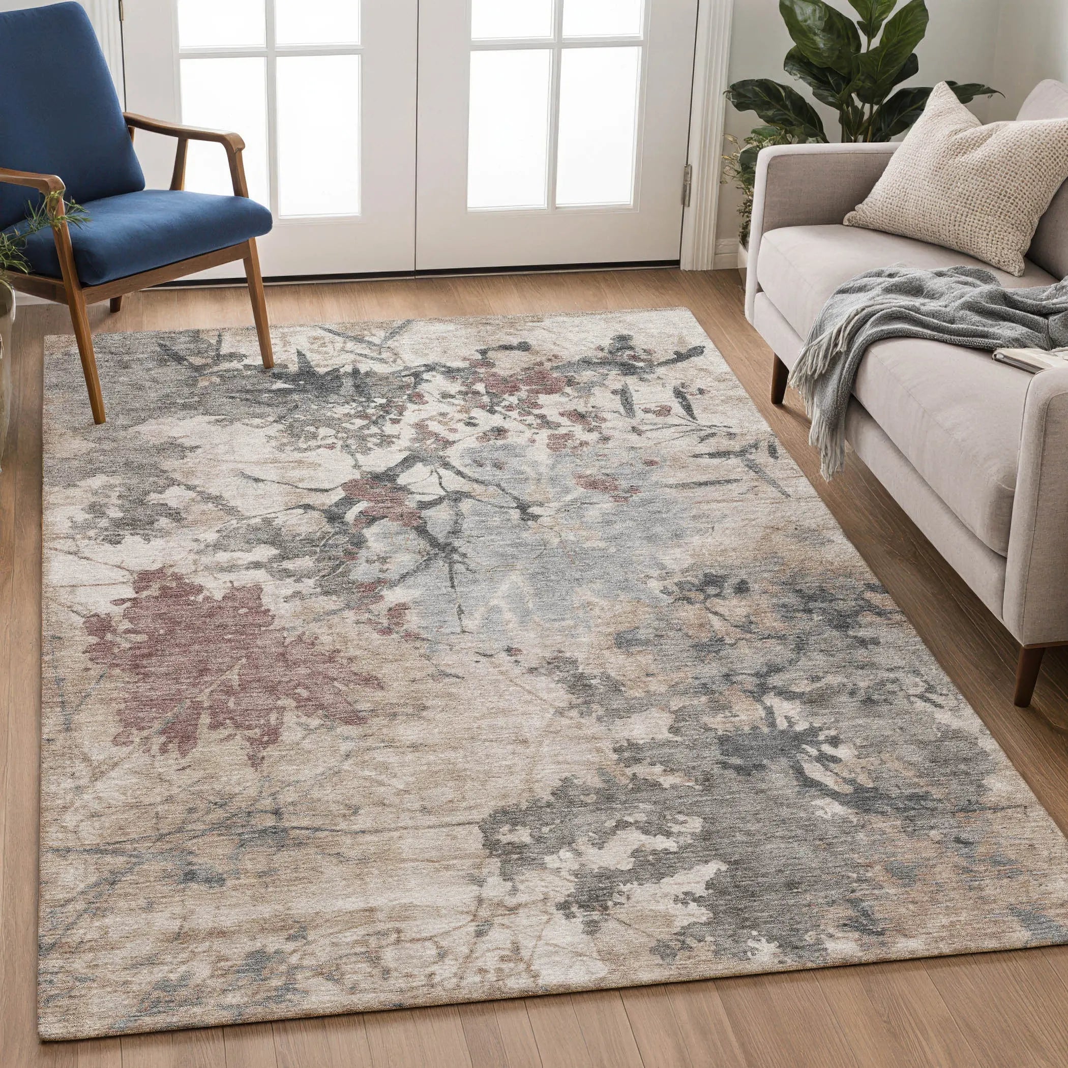 3' X 5' Taupe And Green Abstract Washable Indoor Outdoor Area Rug Homeroots Outdoor