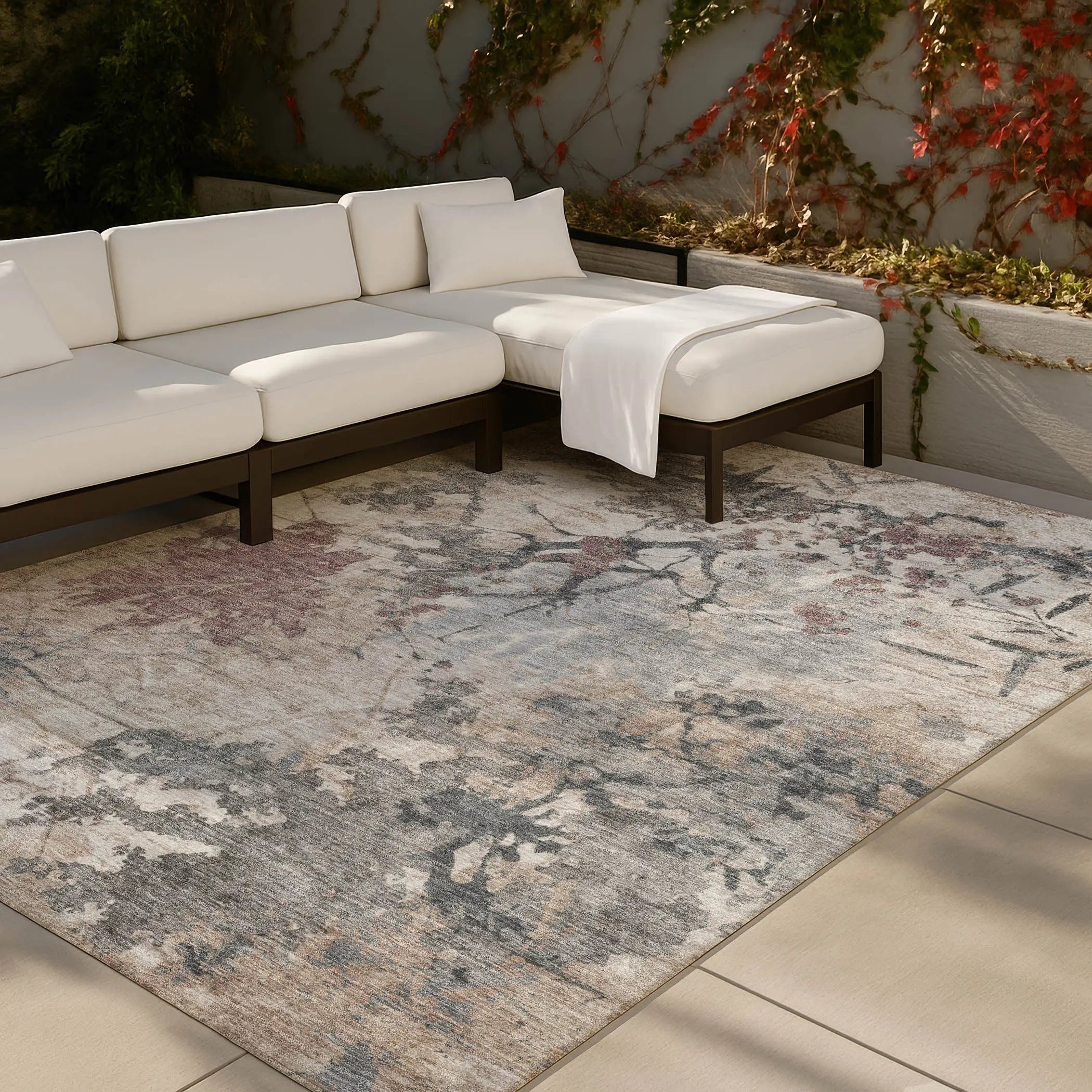 3' X 5' Taupe And Green Abstract Washable Indoor Outdoor Area Rug Homeroots Outdoor