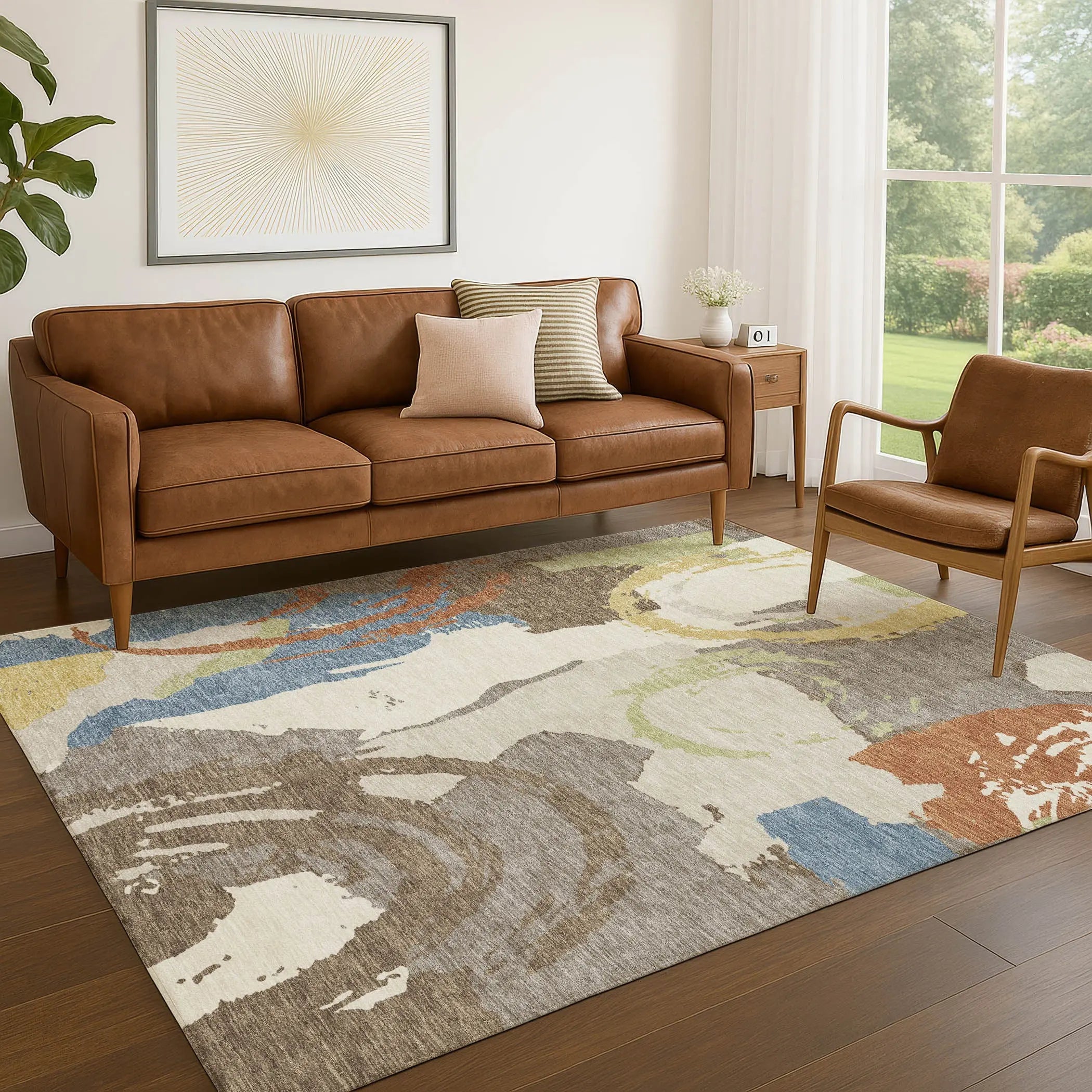 3' X 5' Taupe And Ivory Abstract Washable Indoor Outdoor Area Rug Homeroots Outdoor