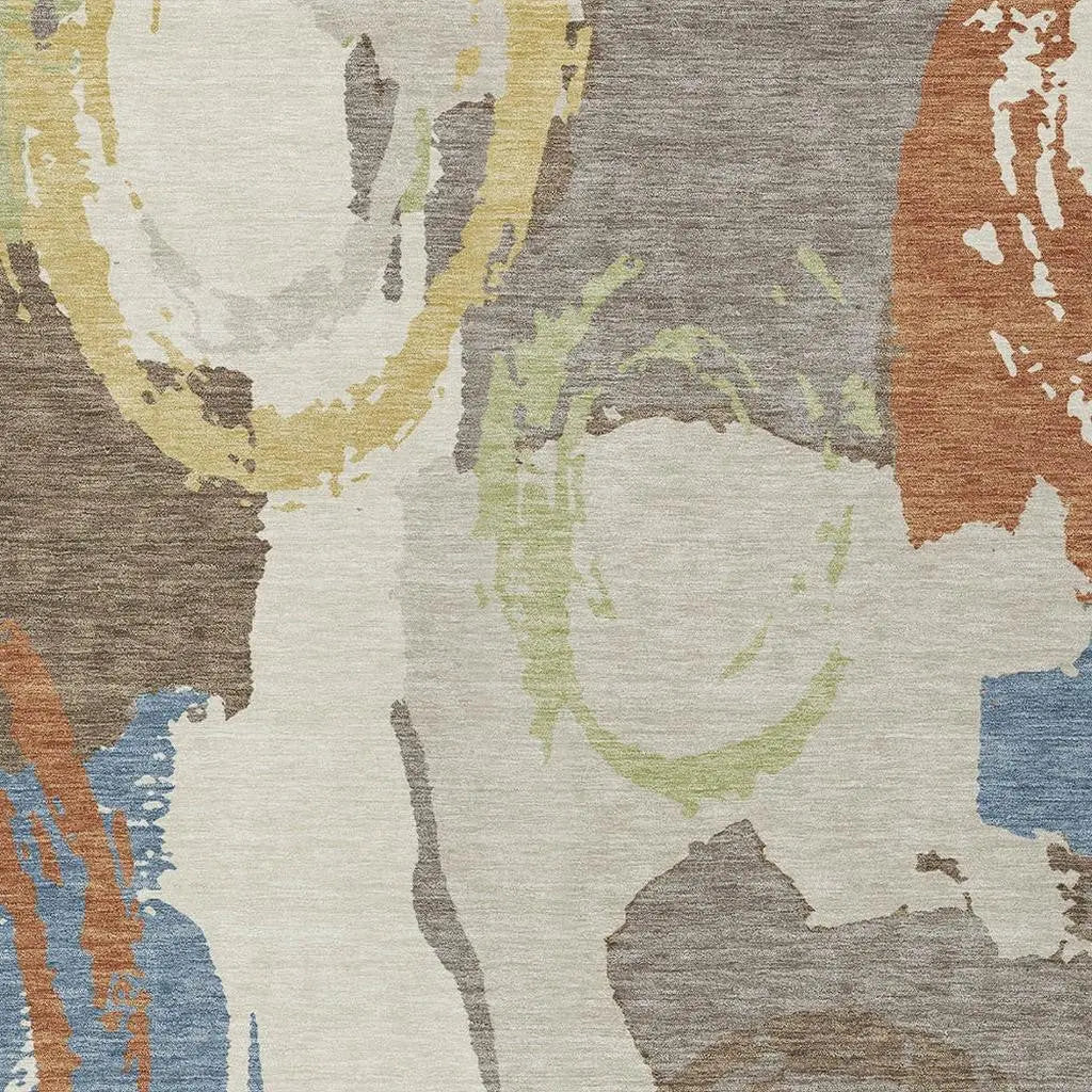 3' X 5' Taupe And Ivory Abstract Washable Indoor Outdoor Area Rug Homeroots Outdoor
