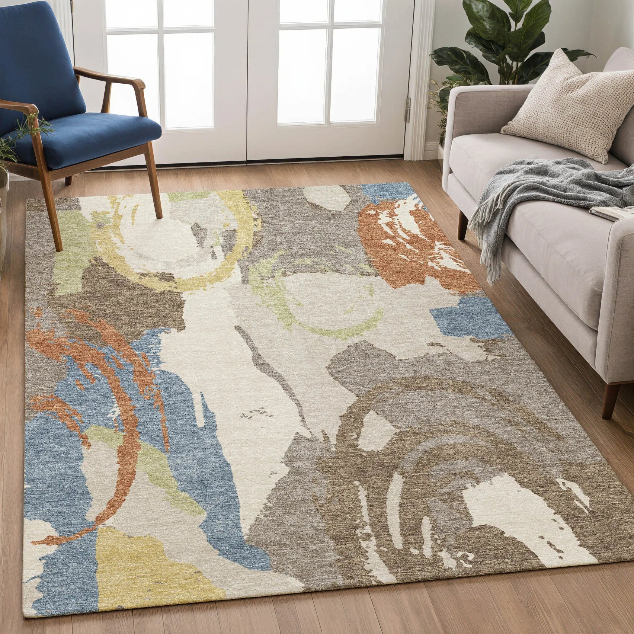 3' X 5' Taupe And Ivory Abstract Washable Indoor Outdoor Area Rug Homeroots Outdoor