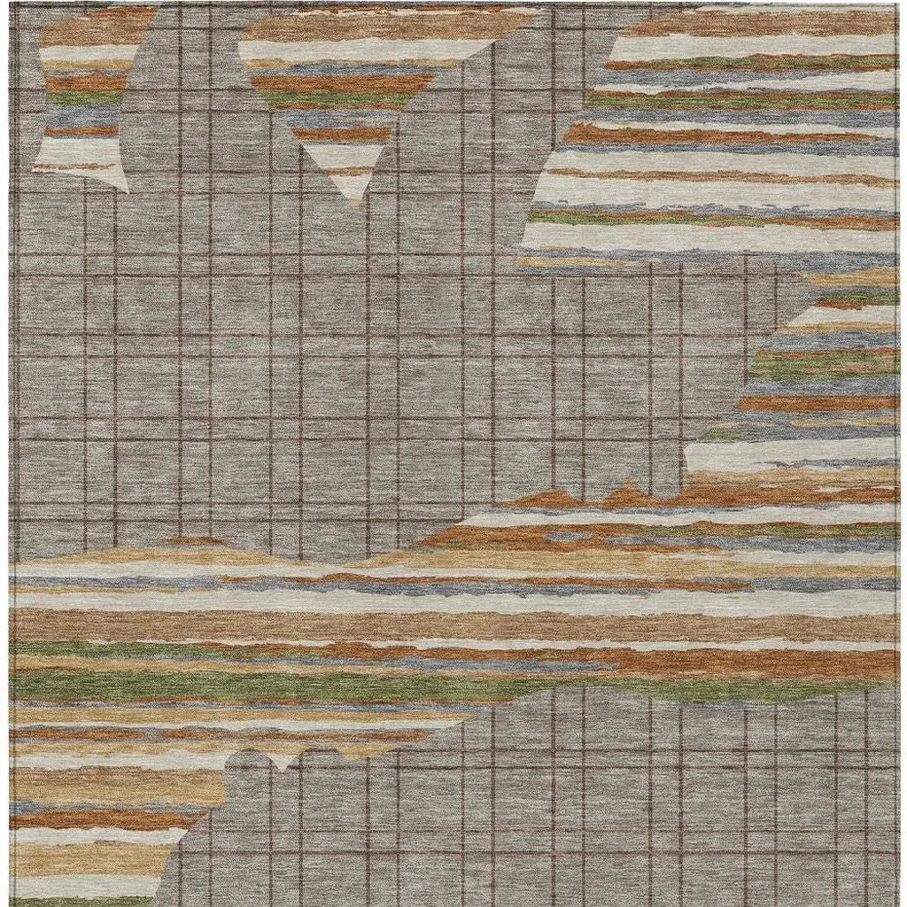 3' X 5' Taupe And Ivory Abstract Washable Indoor Outdoor Area Rug Homeroots Outdoor