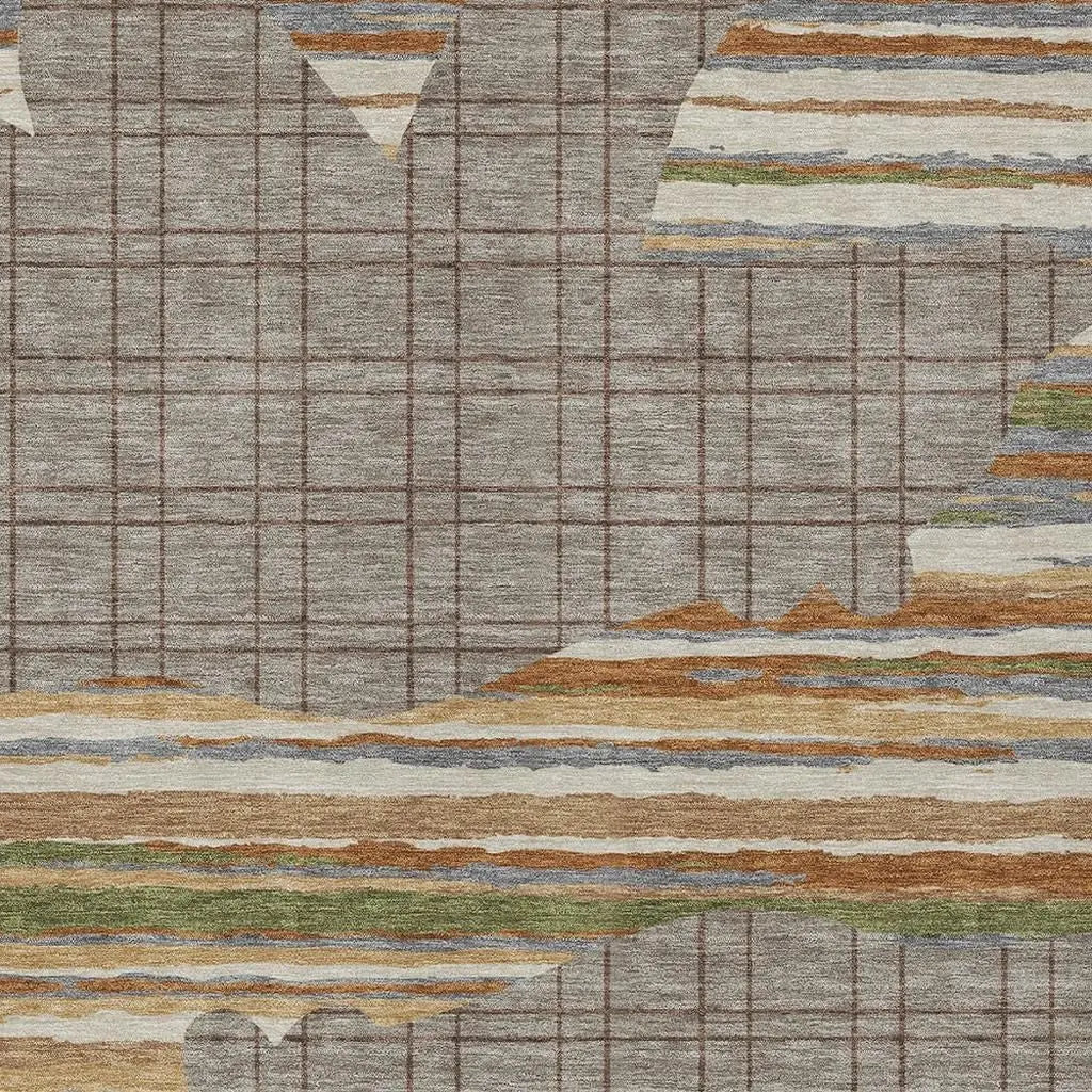 3' X 5' Taupe And Ivory Abstract Washable Indoor Outdoor Area Rug Homeroots Outdoor
