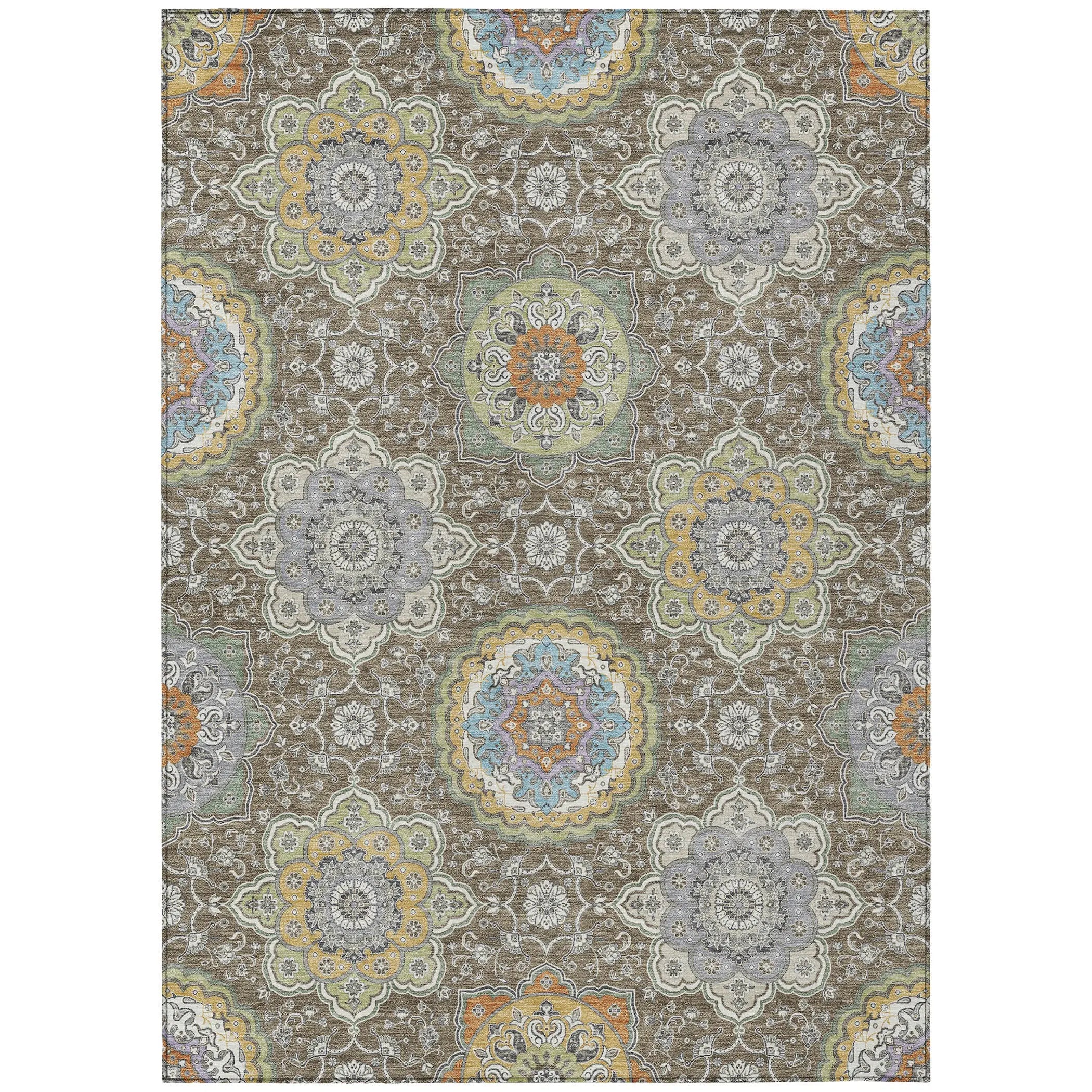 3' X 5' Taupe And Ivory Floral Medallion Washable Indoor Outdoor Area Rug Homeroots Outdoor