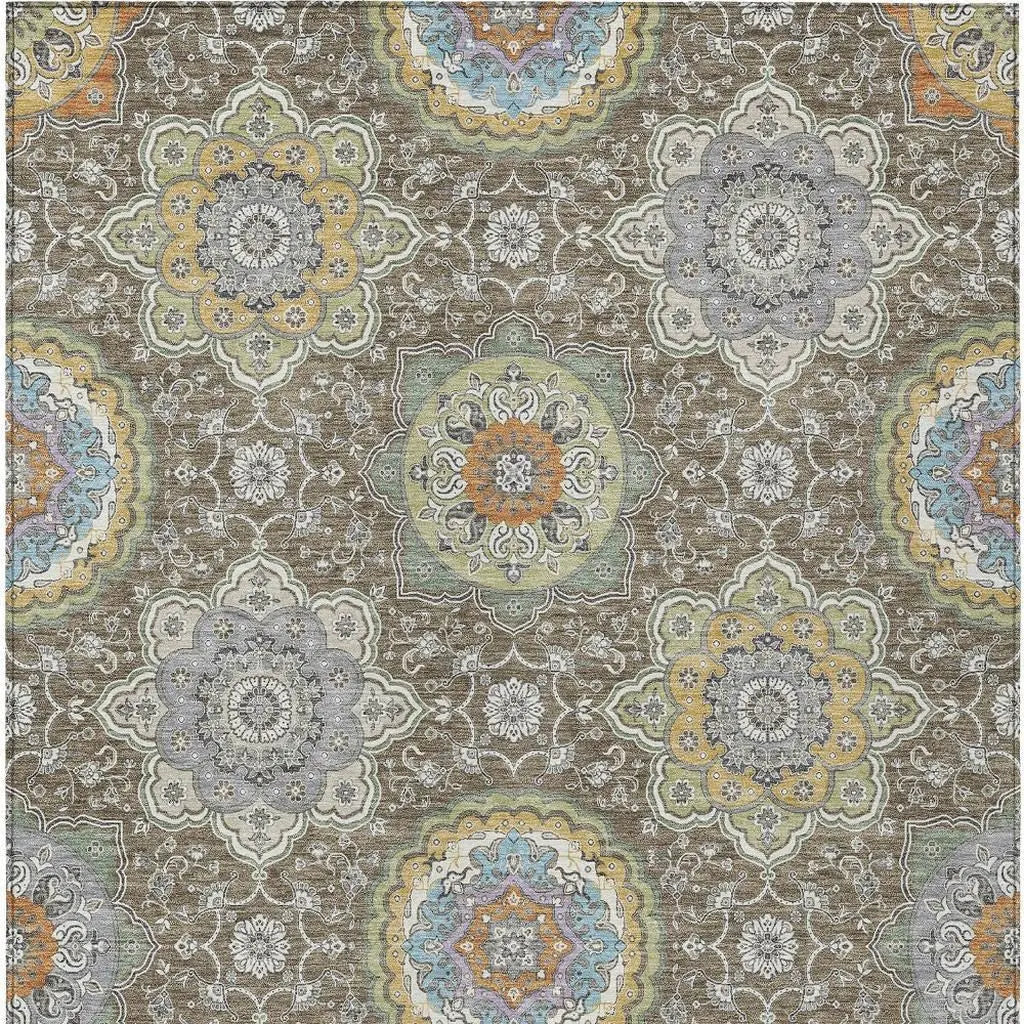 3' X 5' Taupe And Ivory Floral Medallion Washable Indoor Outdoor Area Rug Homeroots Outdoor