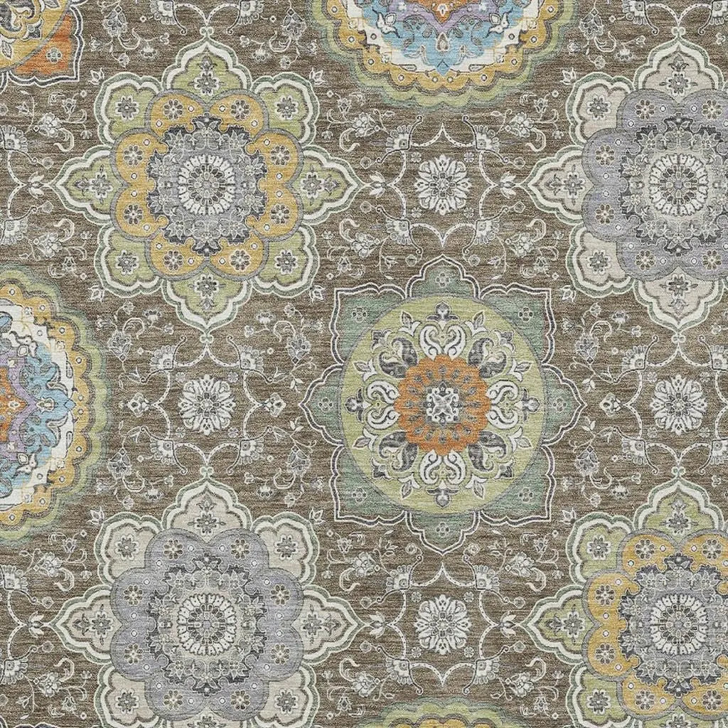 3' X 5' Taupe And Ivory Floral Medallion Washable Indoor Outdoor Area Rug Homeroots Outdoor