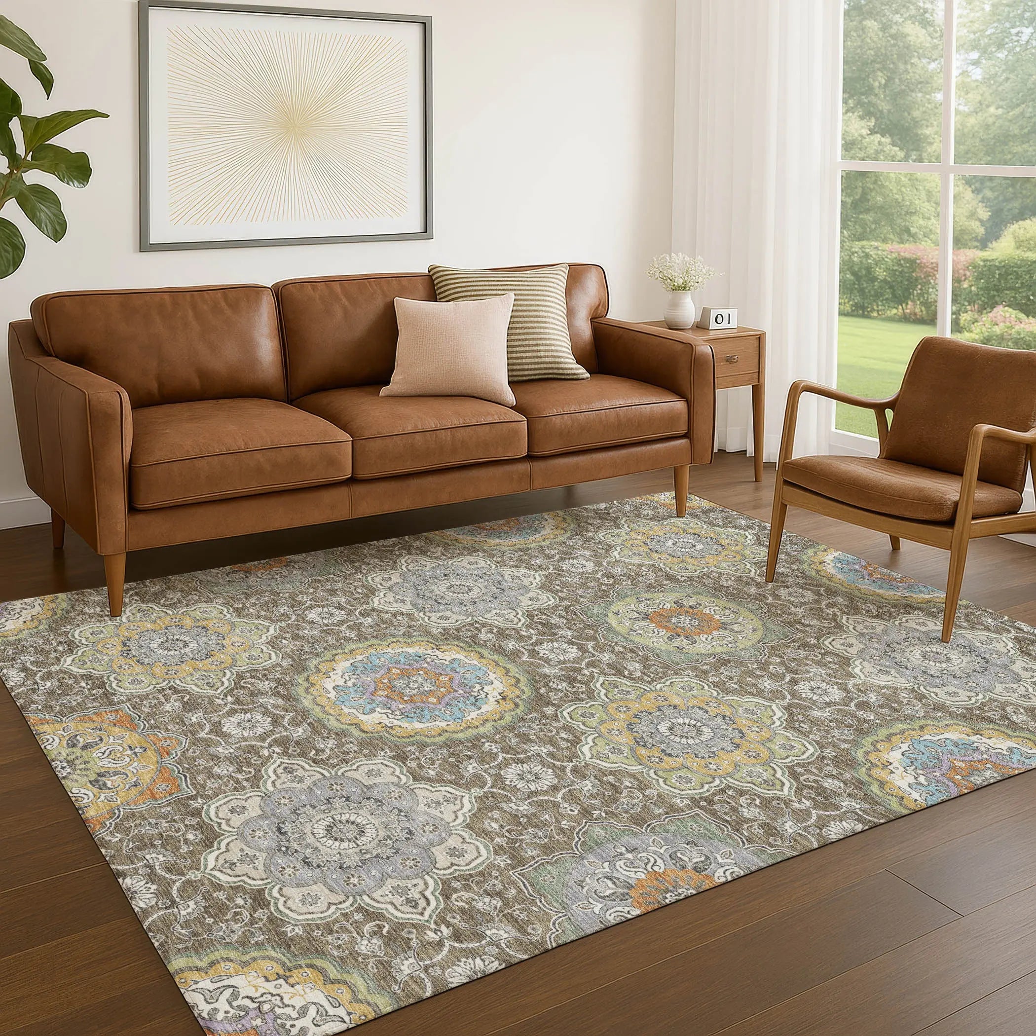 3' X 5' Taupe And Ivory Floral Medallion Washable Indoor Outdoor Area Rug Homeroots Outdoor