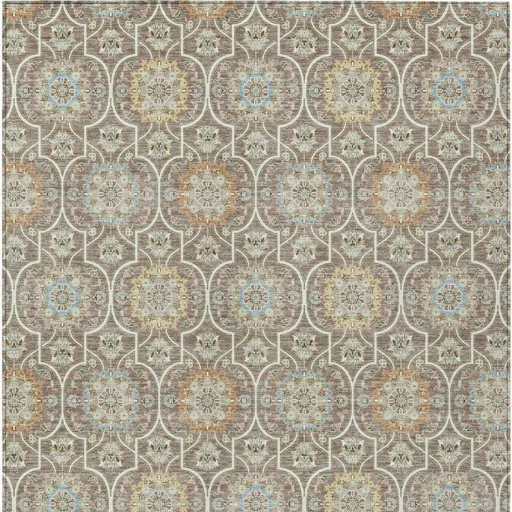 3' X 5' Taupe And Ivory Floral Medallion Washable Indoor Outdoor Area Rug Homeroots Outdoor