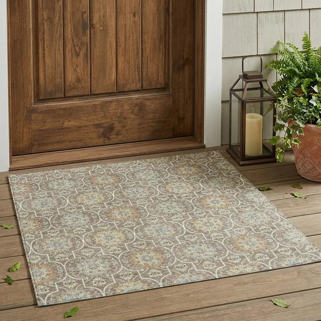 3' X 5' Taupe And Ivory Floral Medallion Washable Indoor Outdoor Area Rug Homeroots Outdoor