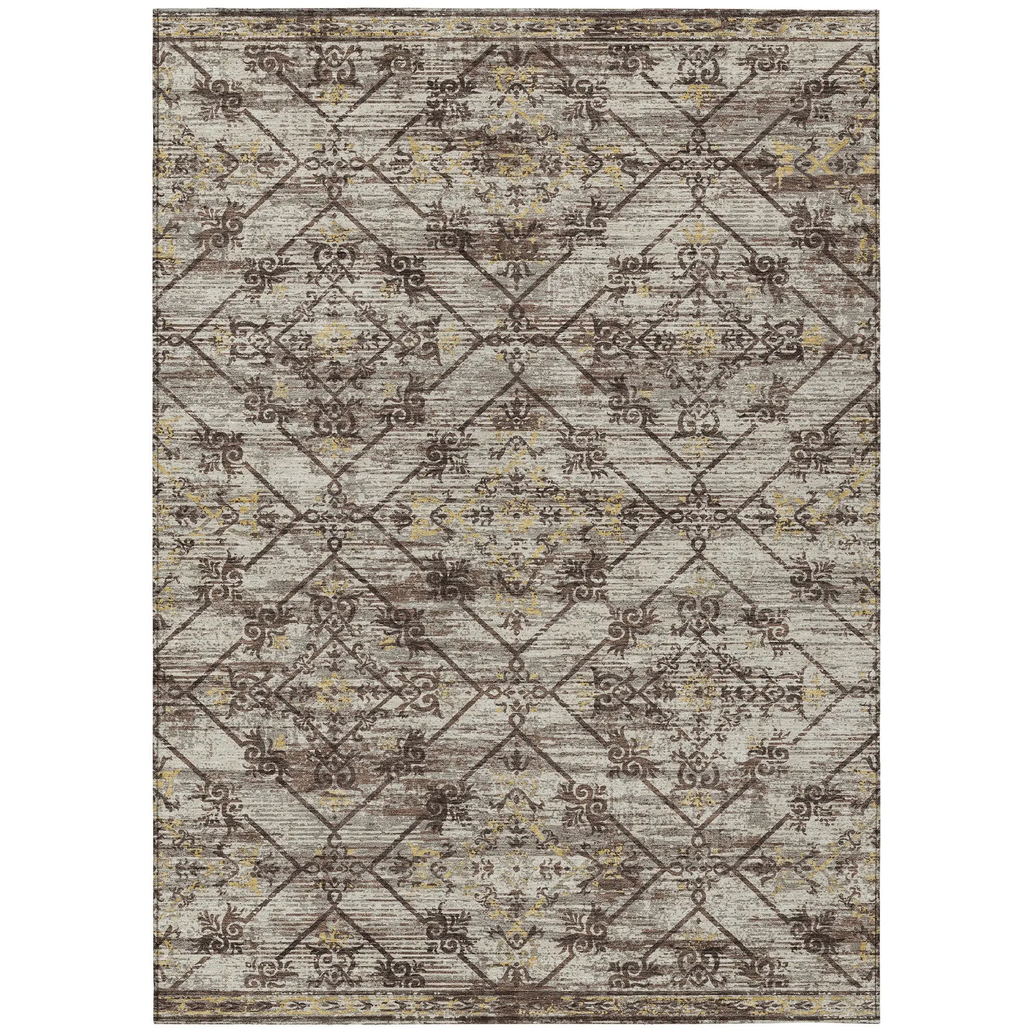 3' X 5' Taupe And Ivory Geometric Washable Indoor Outdoor Area Rug Homeroots Outdoor