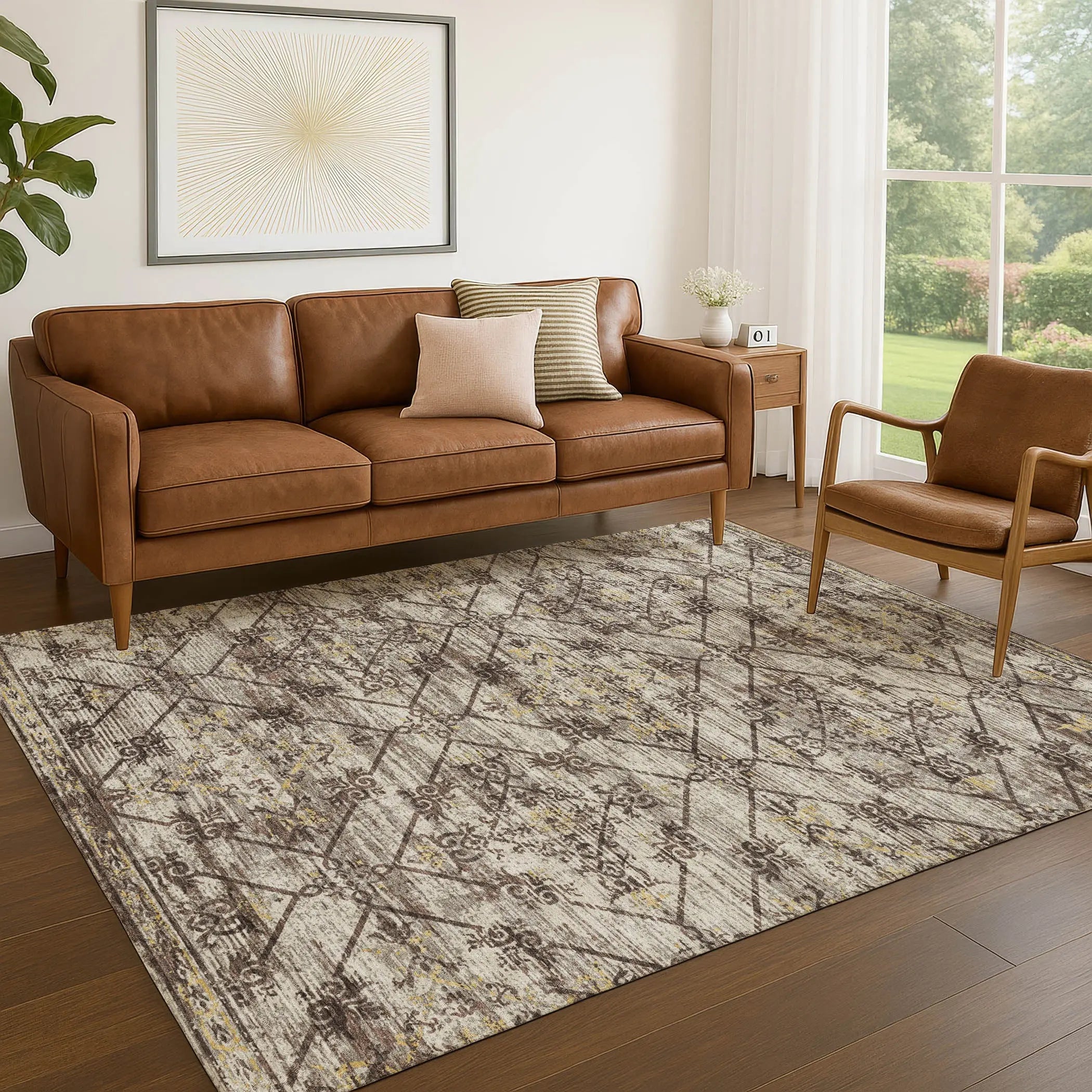 3' X 5' Taupe And Ivory Geometric Washable Indoor Outdoor Area Rug Homeroots Outdoor