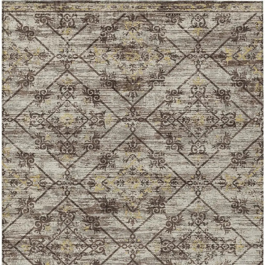 3' X 5' Taupe And Ivory Geometric Washable Indoor Outdoor Area Rug Homeroots Outdoor