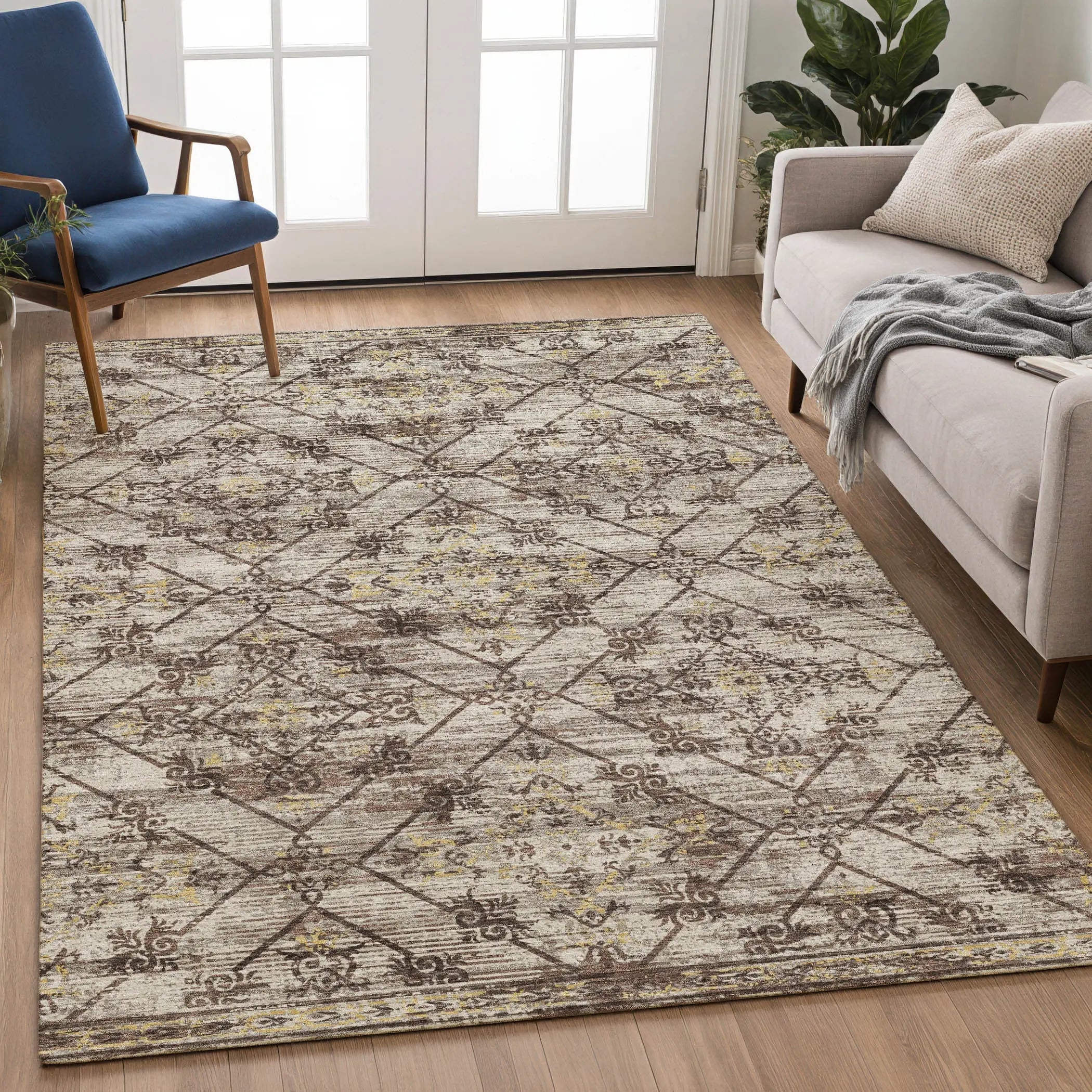 3' X 5' Taupe And Ivory Geometric Washable Indoor Outdoor Area Rug Homeroots Outdoor