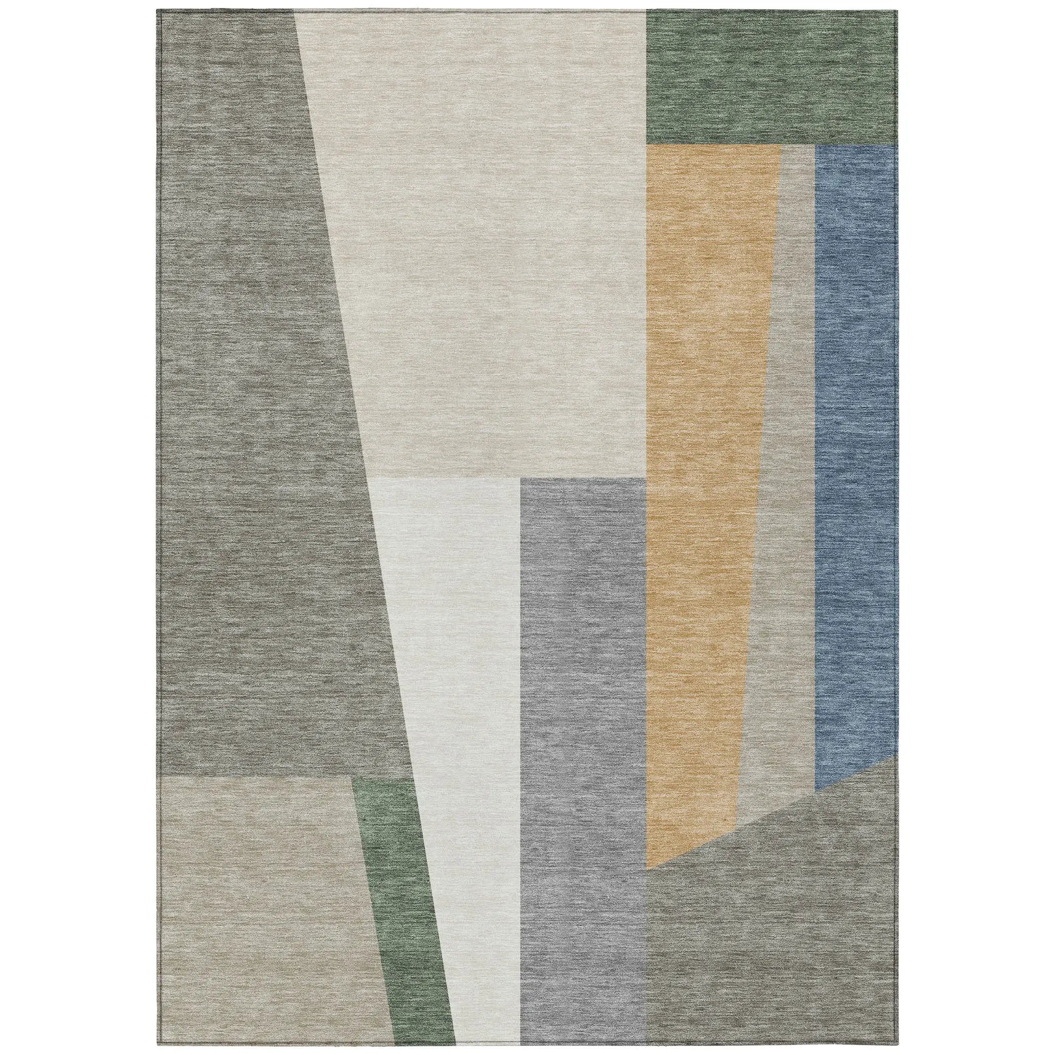 3' X 5' Taupe And Olive Green Geometric Washable Indoor Outdoor Area Rug Homeroots Outdoor