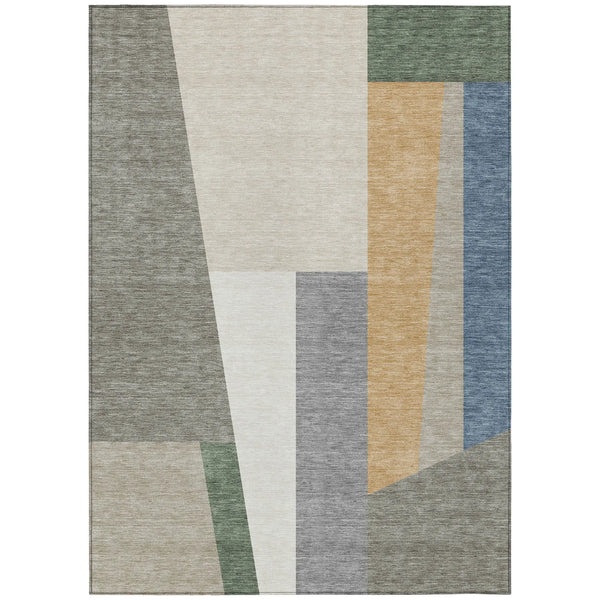 3' X 5' Taupe And Olive Green Geometric Washable Indoor Outdoor Area Rug Homeroots Outdoor