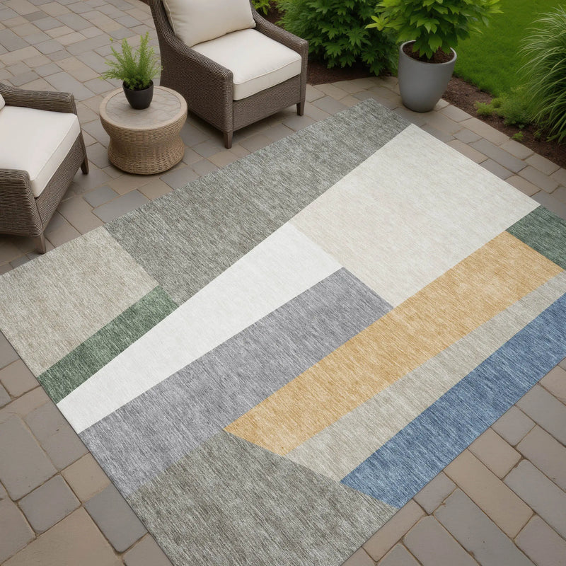 3' X 5' Taupe And Olive Green Geometric Washable Indoor Outdoor Area Rug Homeroots Outdoor