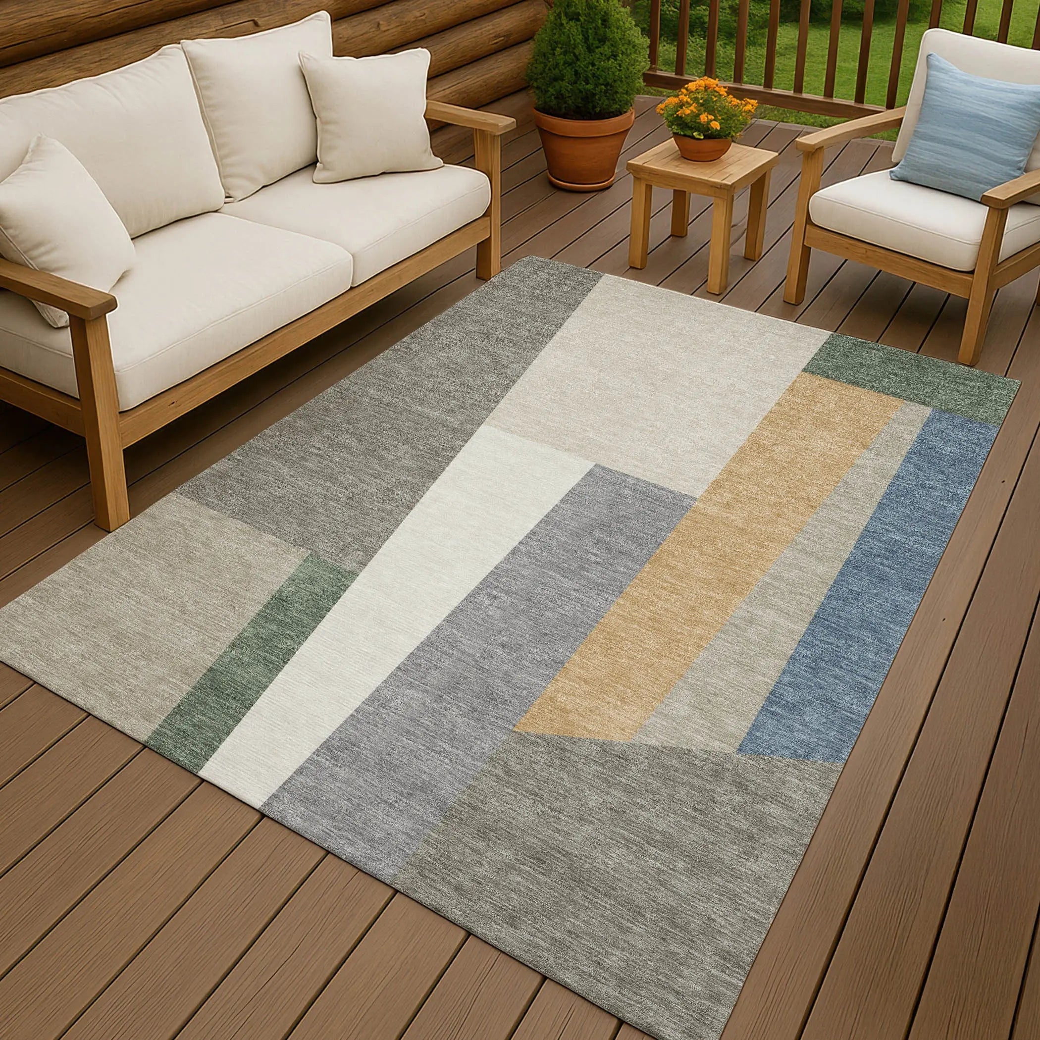 3' X 5' Taupe And Olive Green Geometric Washable Indoor Outdoor Area Rug Homeroots Outdoor