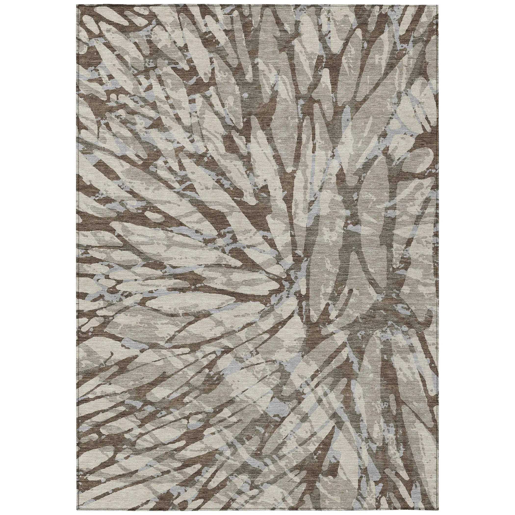 3' X 5' Taupe And Teal Blue Abstract Washable Indoor Outdoor Area Rug Homeroots Outdoor
