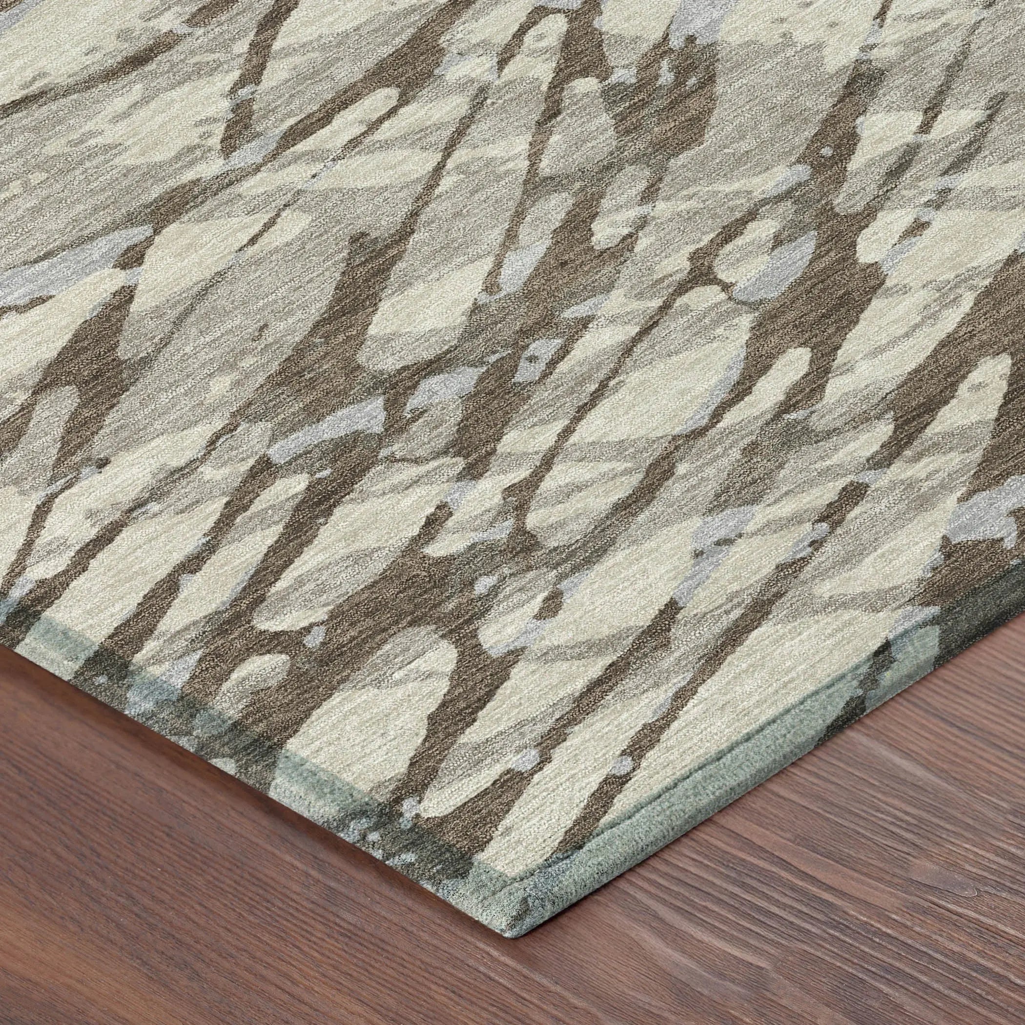 3' X 5' Taupe And Teal Blue Abstract Washable Indoor Outdoor Area Rug Homeroots Outdoor
